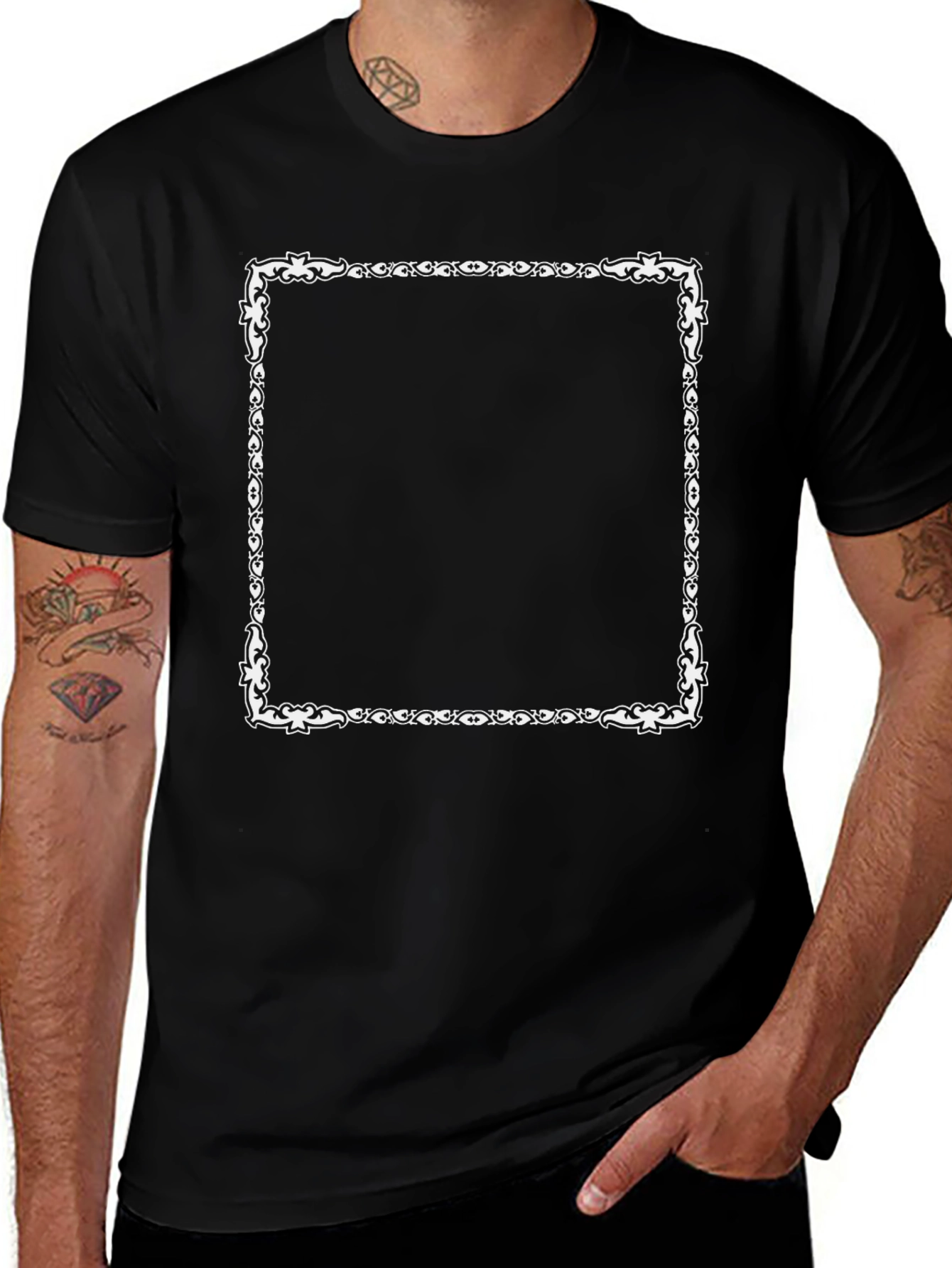 Black T-Shirt with Ornamental Square