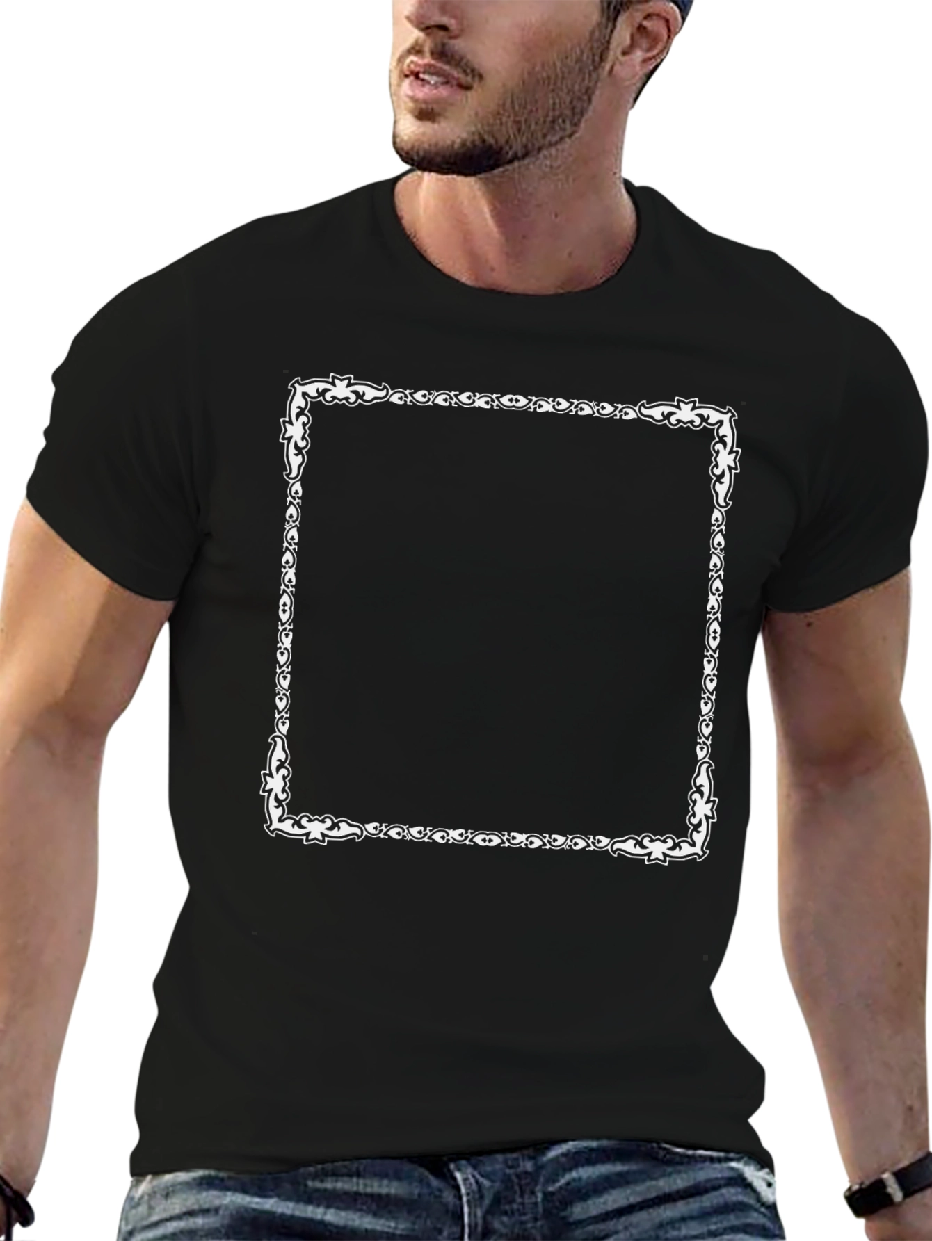 Black T-Shirt with Ornamental Square