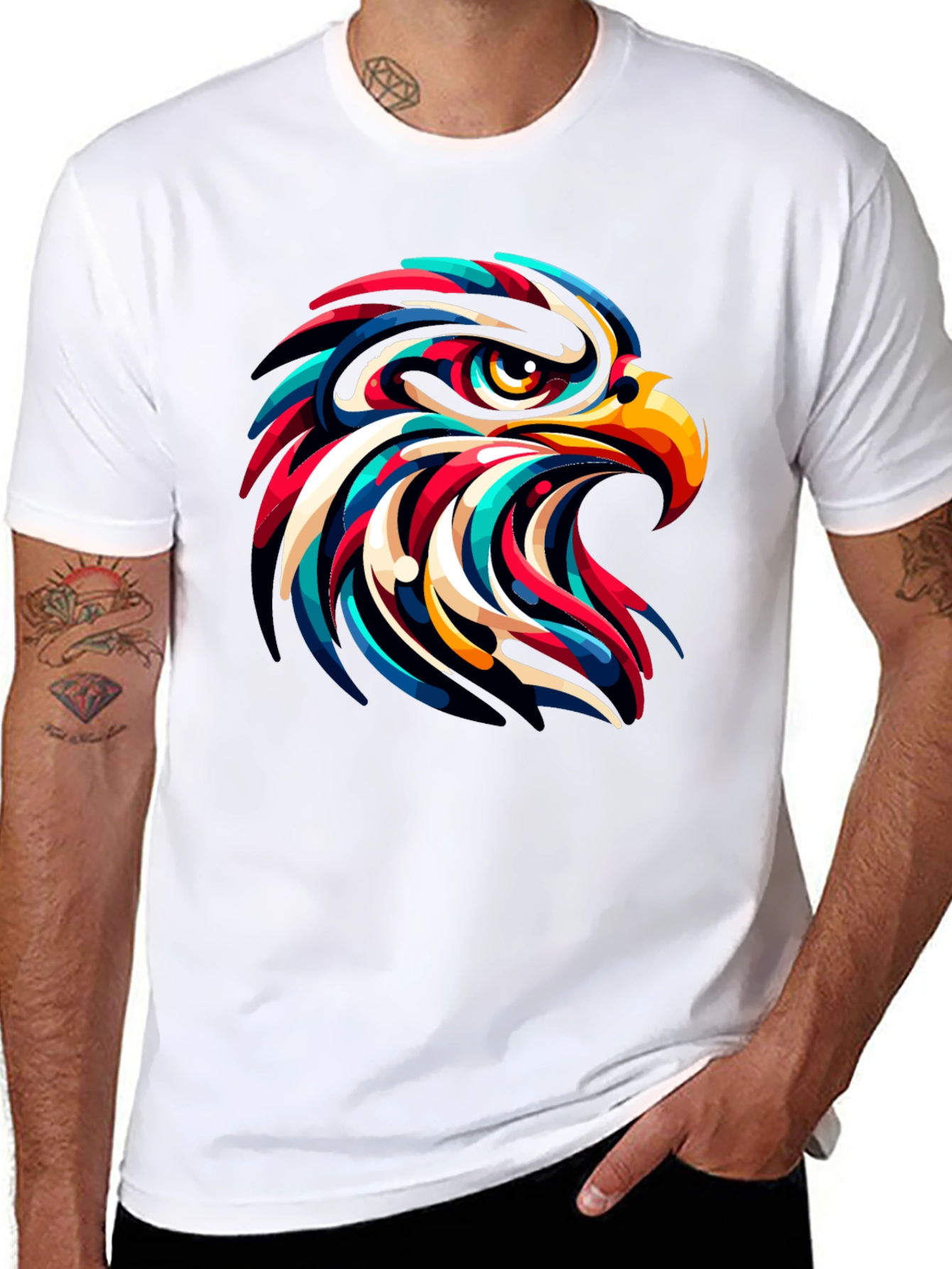 Abstract Eagle Head Graphic Black T-Shirt