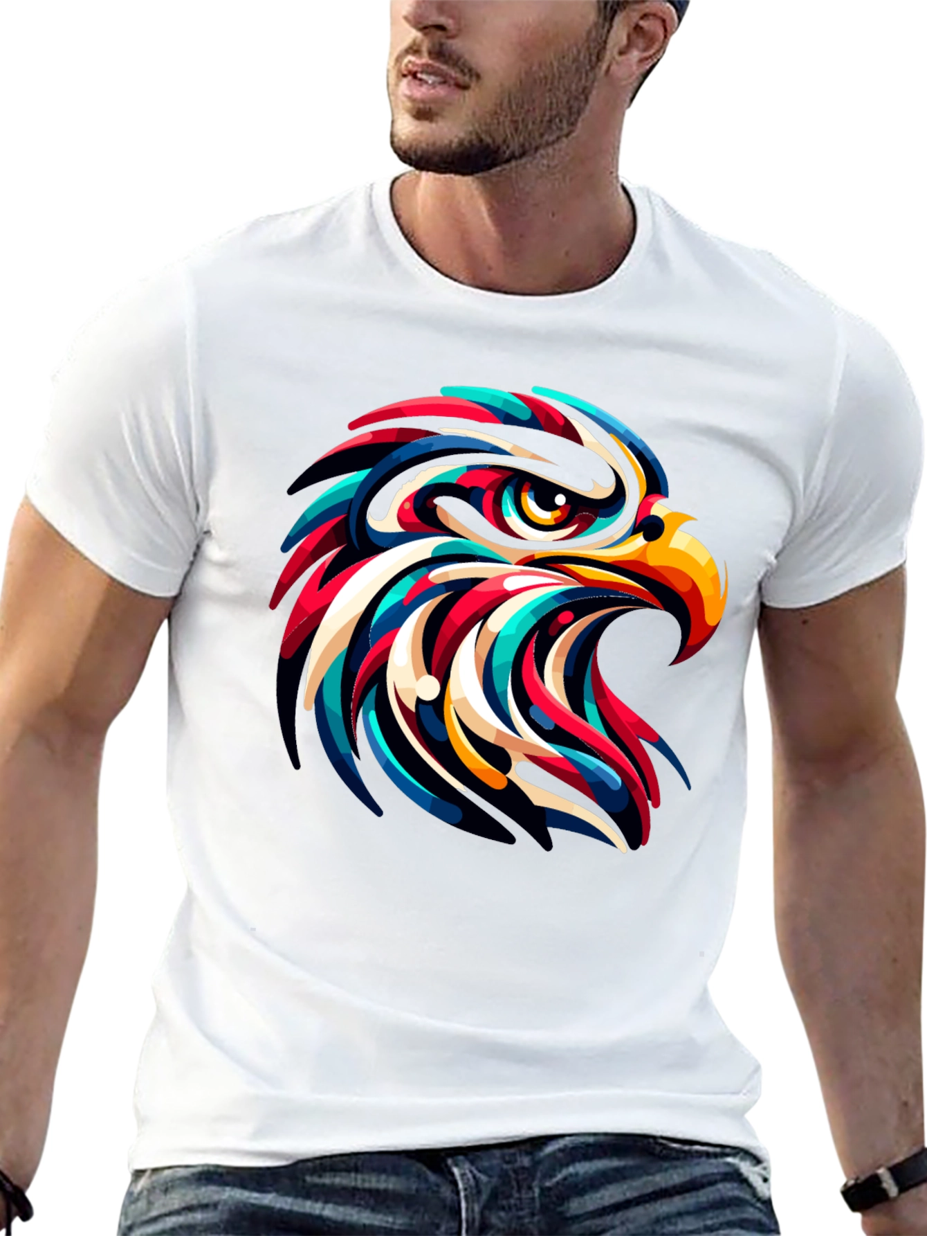 Abstract Eagle Head Graphic Black T-Shirt