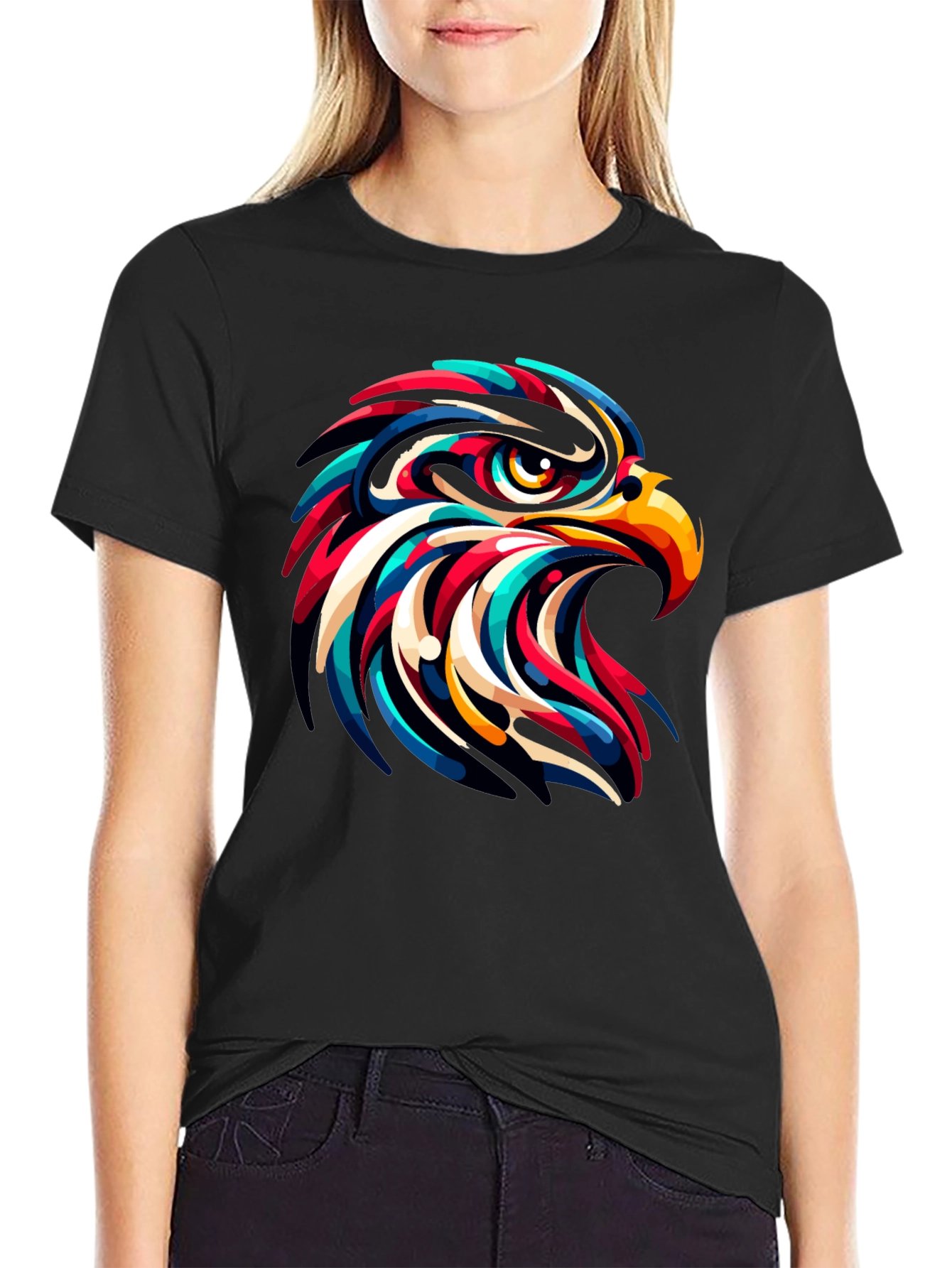 Abstract Eagle Head Graphic Black T-Shirt