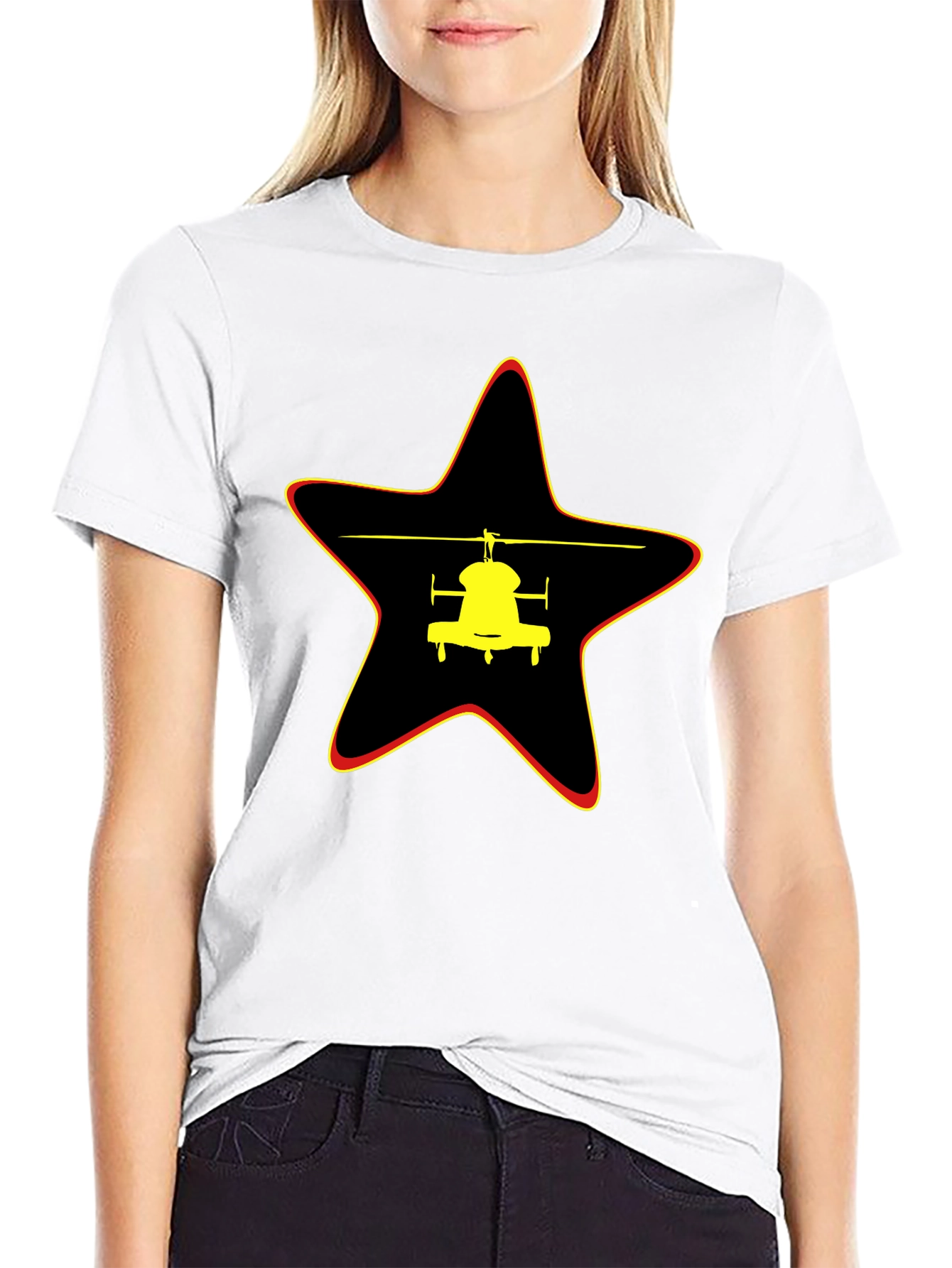 Helicopter Star Graphic Black T-Shirt
