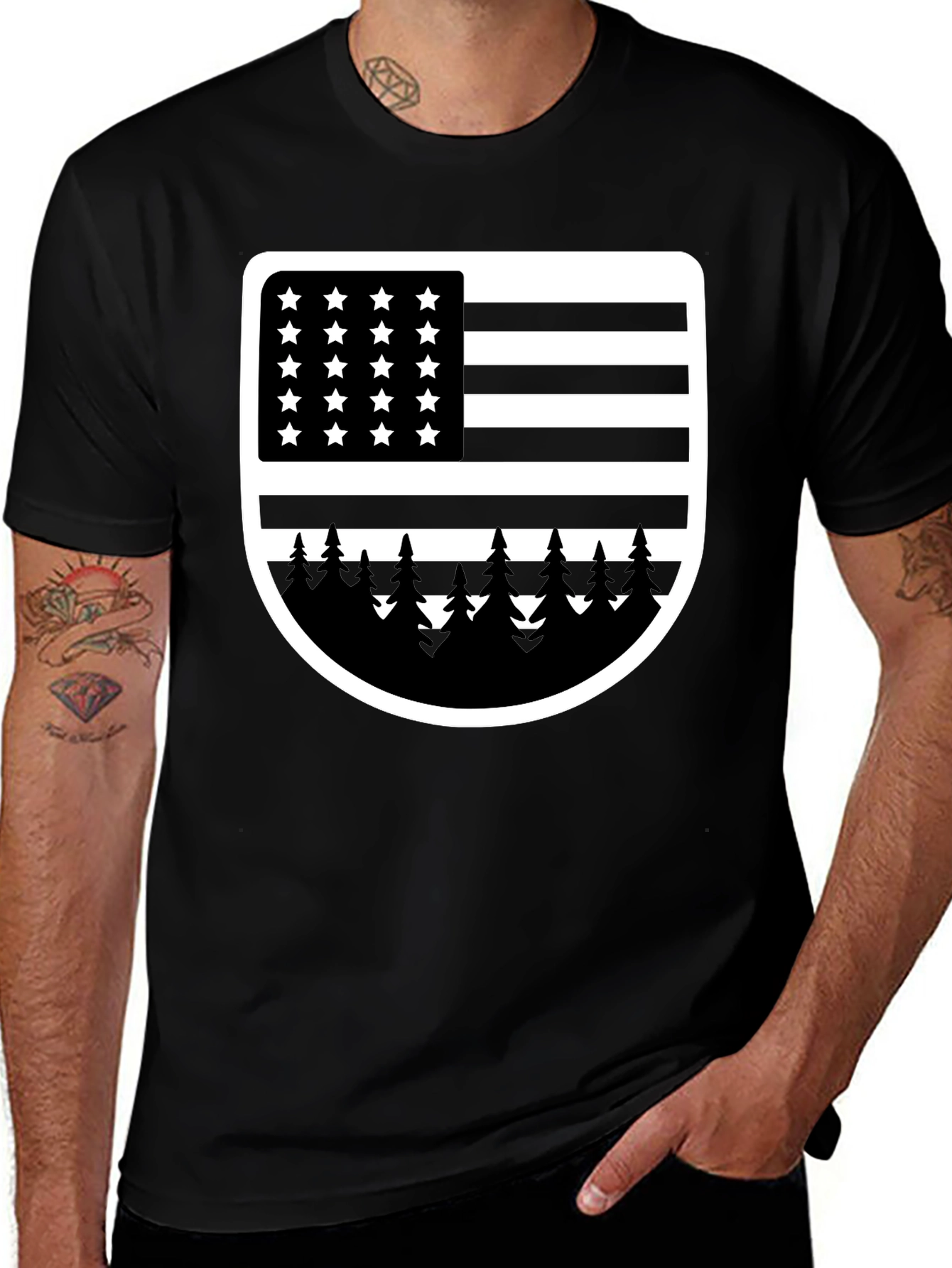 American Flag Tree Graphic T-Shirt