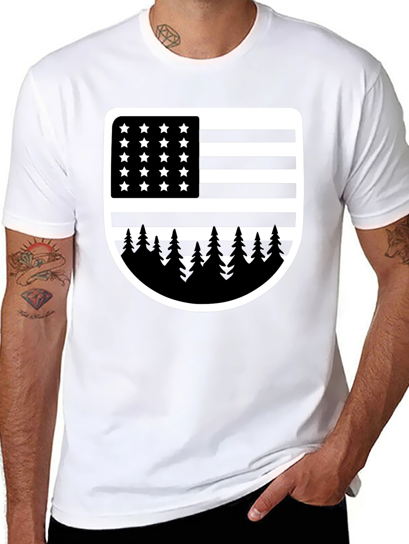 American Flag Tree Graphic T-Shirt