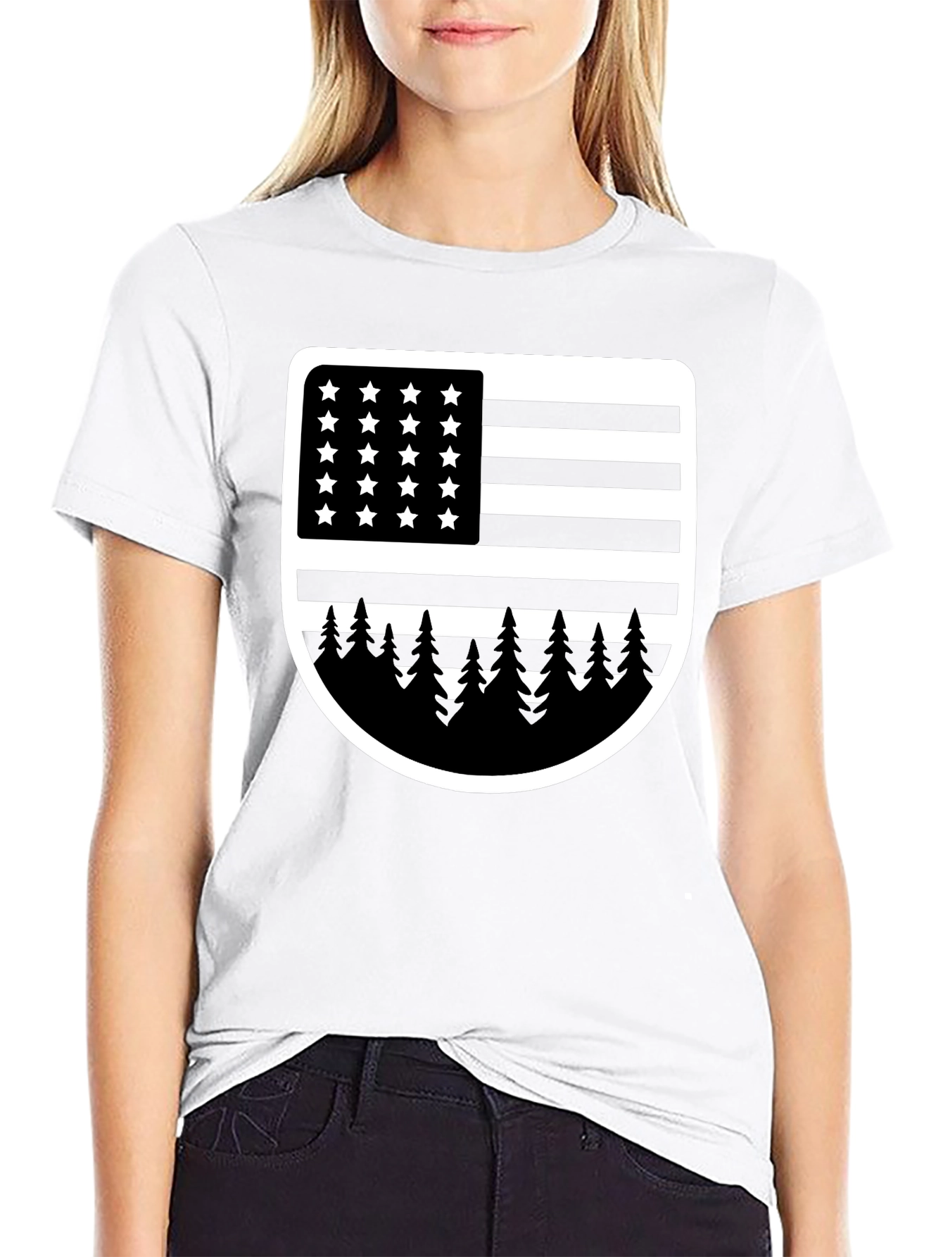 American Flag Tree Graphic T-Shirt
