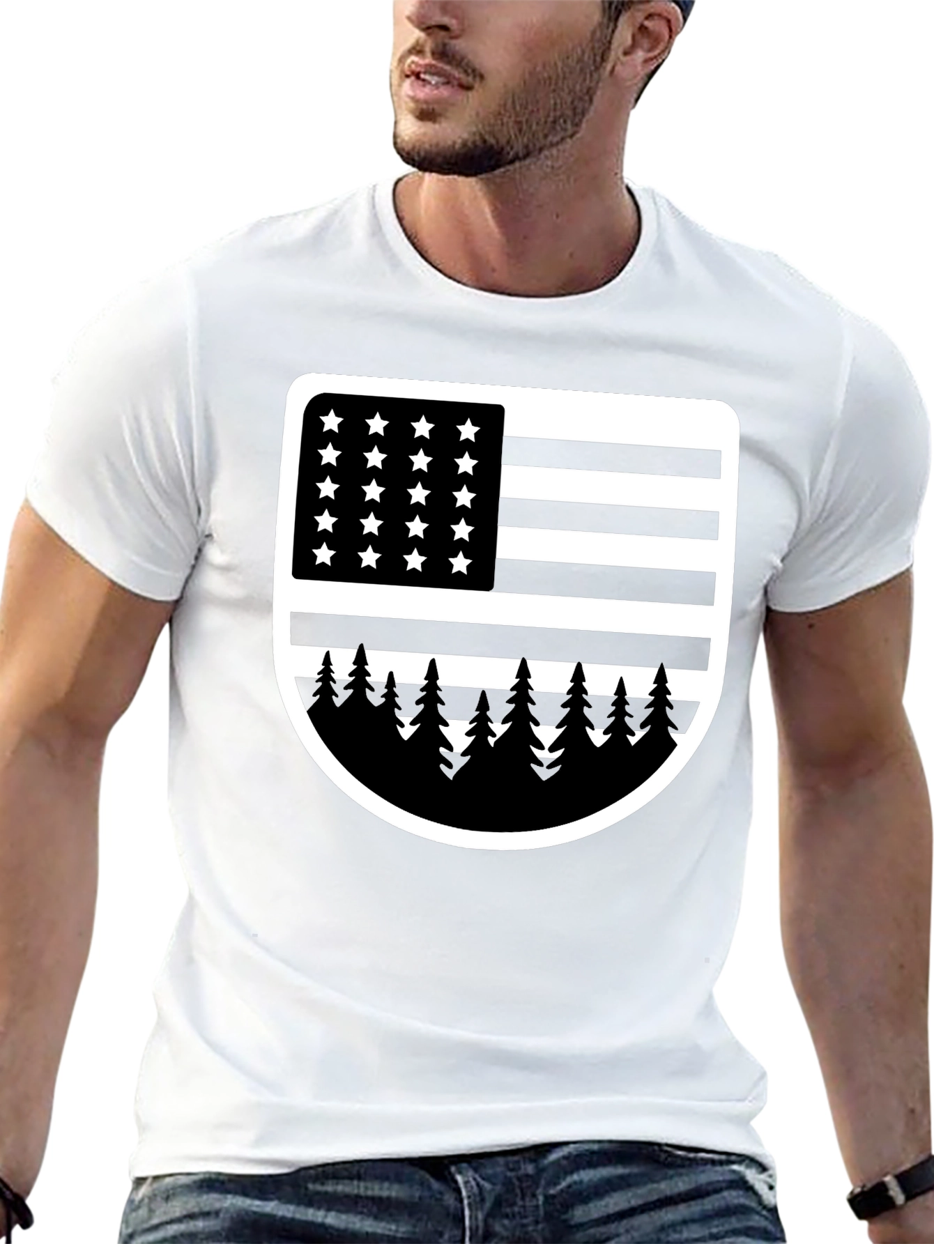 American Flag Tree Graphic T-Shirt