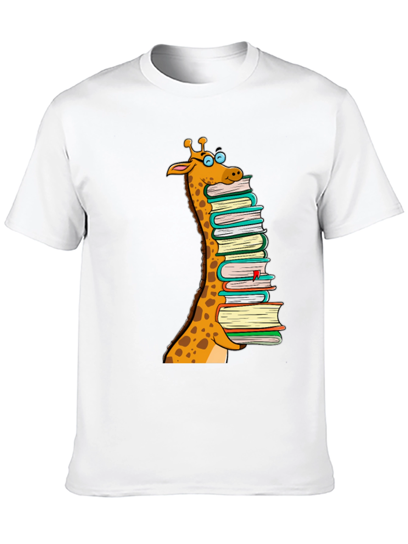 Giraffe Stack of Books Graphic T-Shirt