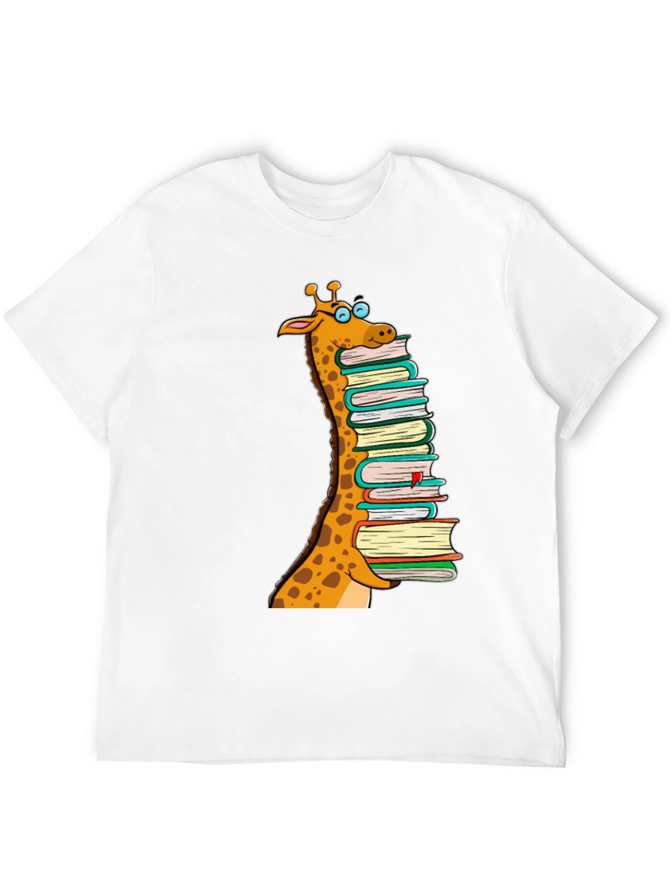 Giraffe Stack of Books Graphic T-Shirt