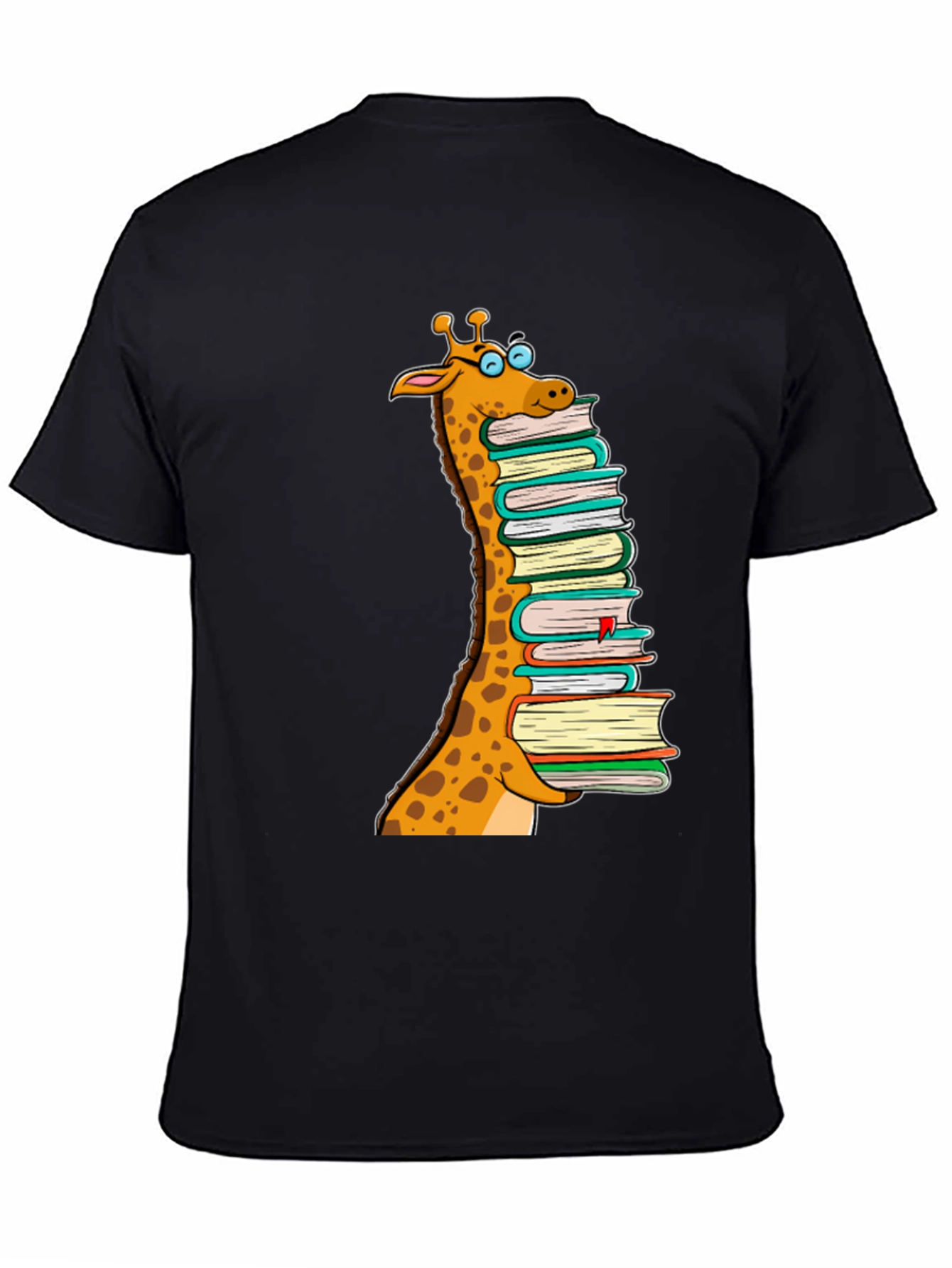 Giraffe Stack of Books Graphic T-Shirt