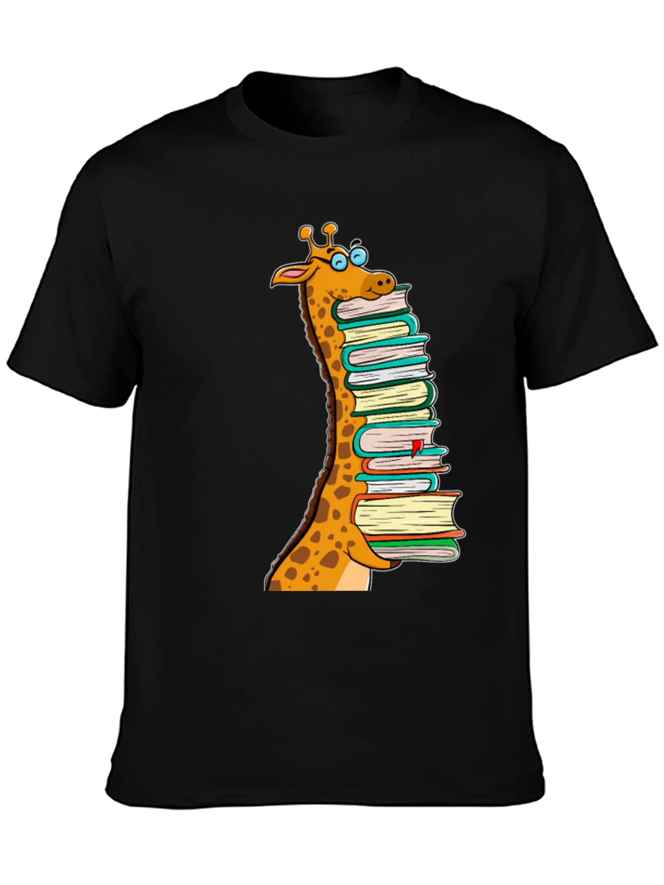 Giraffe Stack of Books Graphic T-Shirt