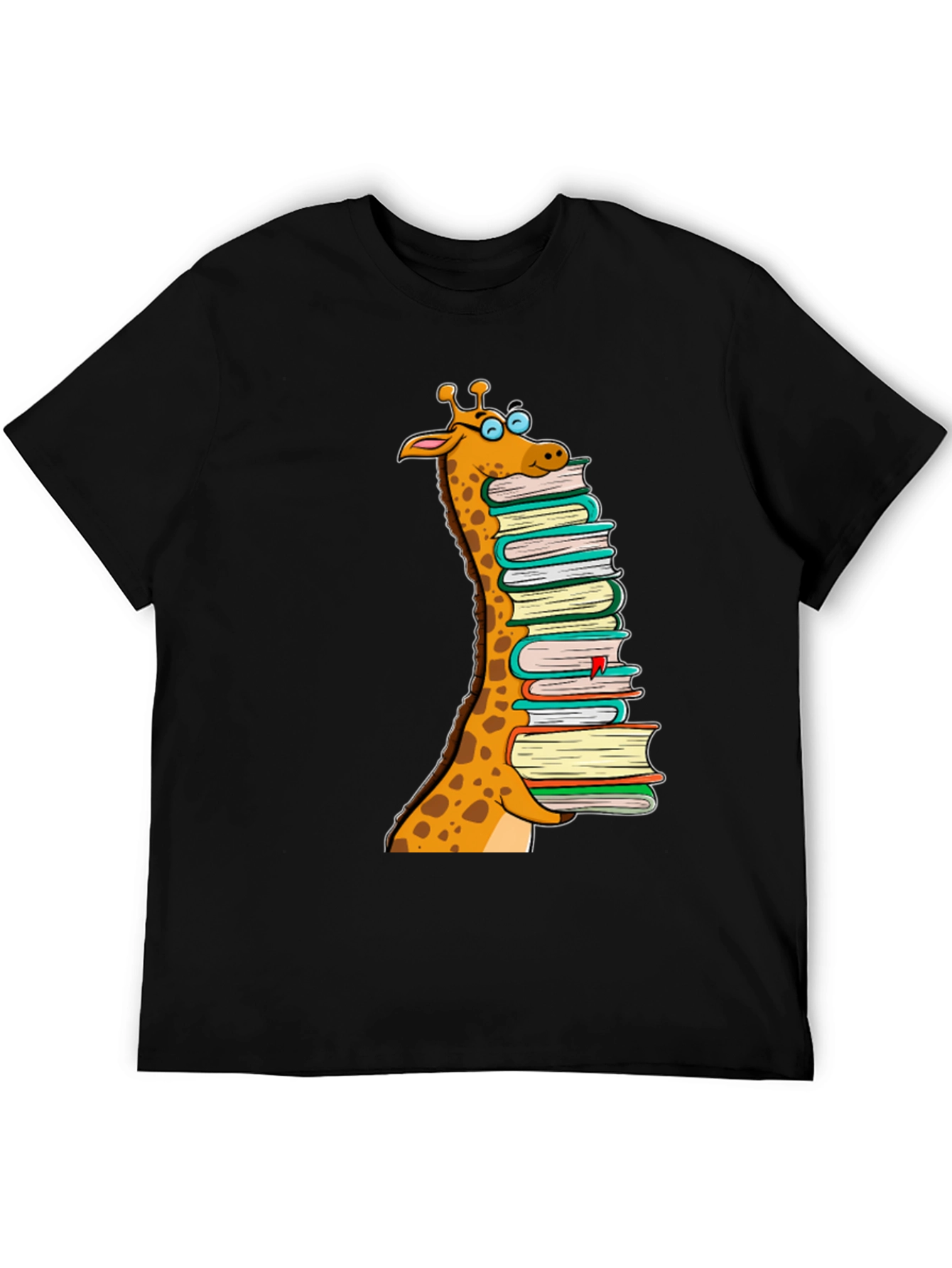 Giraffe Stack of Books Graphic T-Shirt