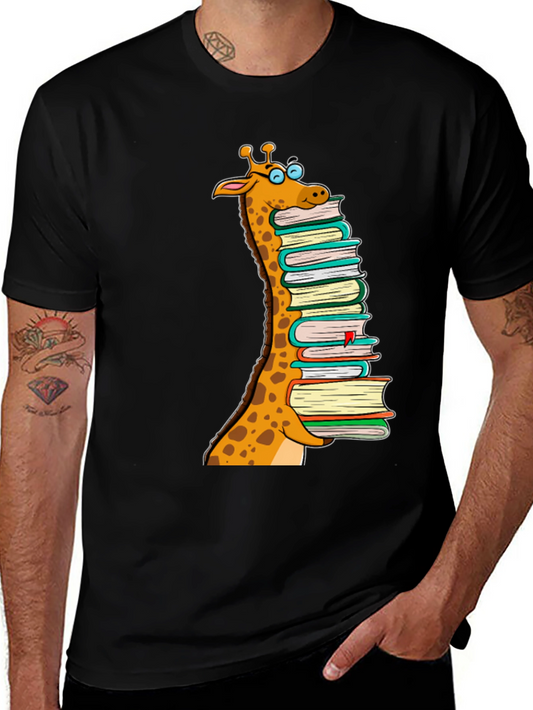 Giraffe Stack of Books Graphic T-Shirt