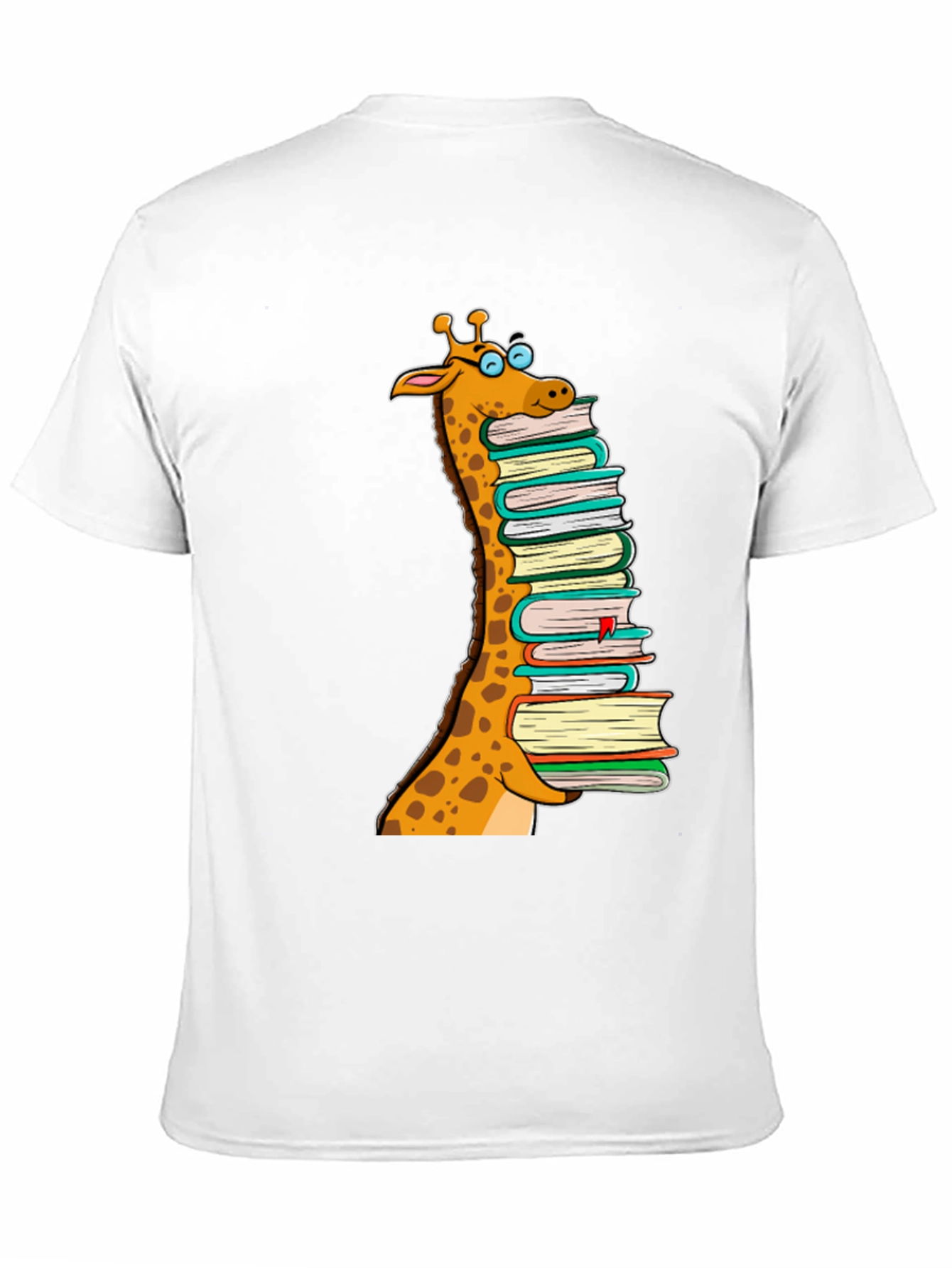 Giraffe Stack of Books Graphic T-Shirt