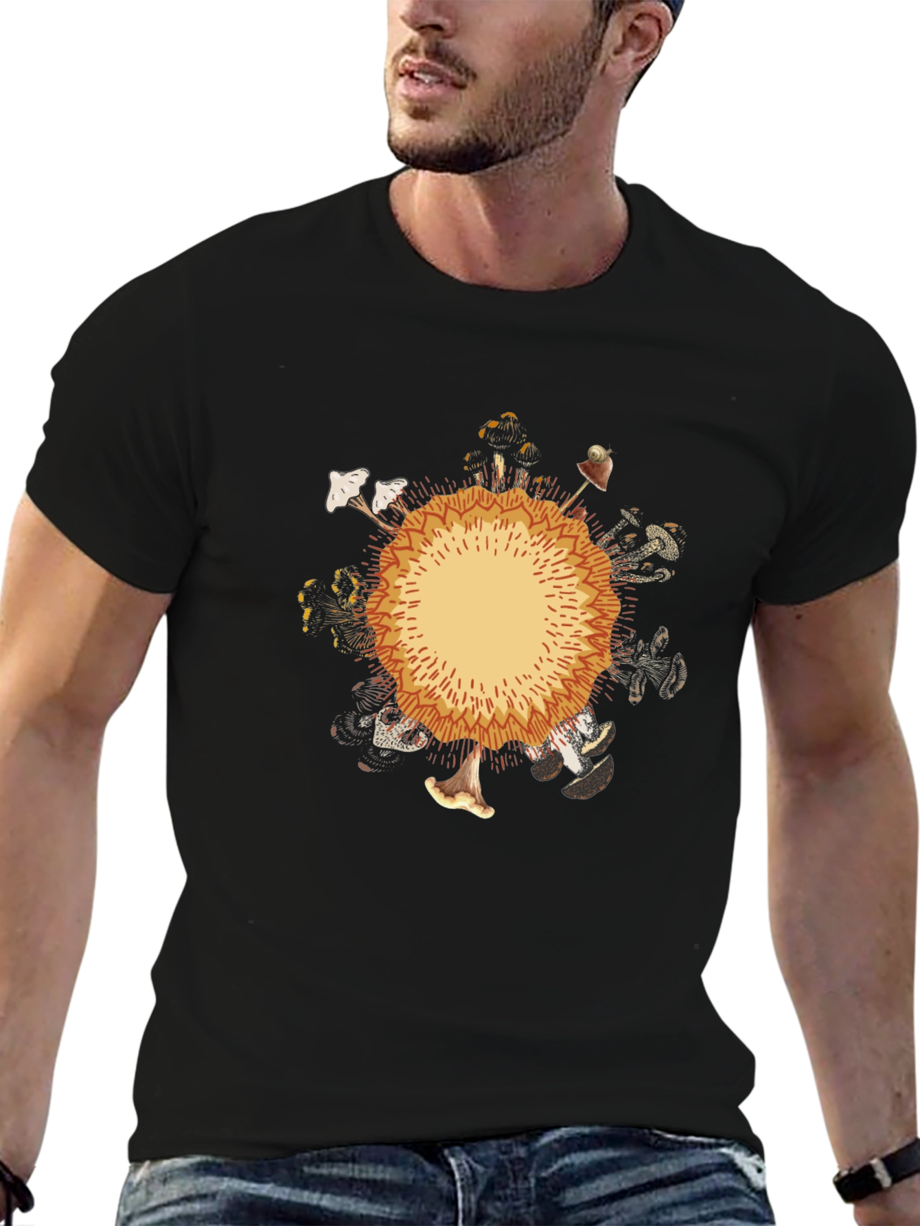 Mushroom Circle Graphic Black T-Shirt