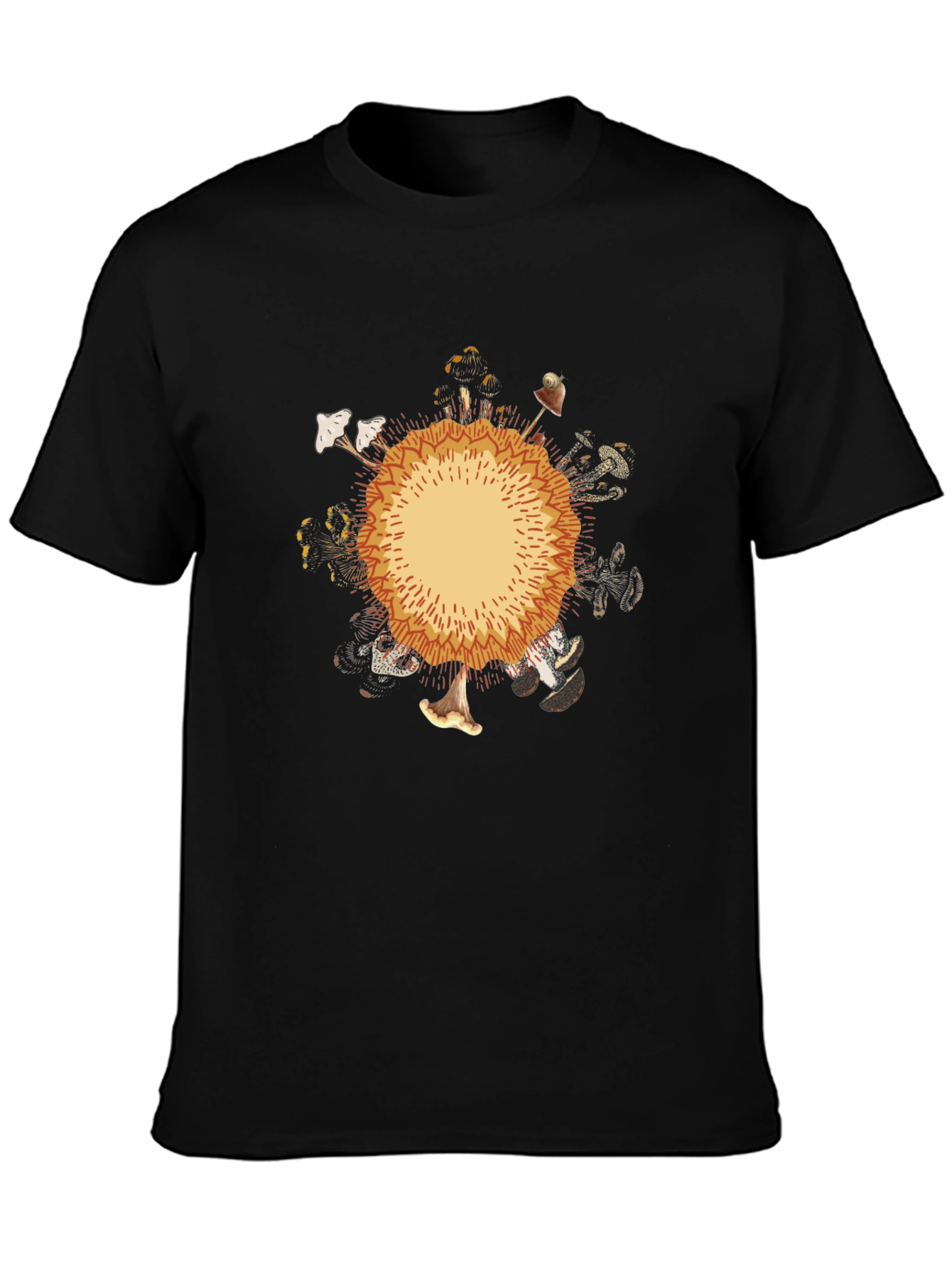 Mushroom Circle Graphic Black T-Shirt