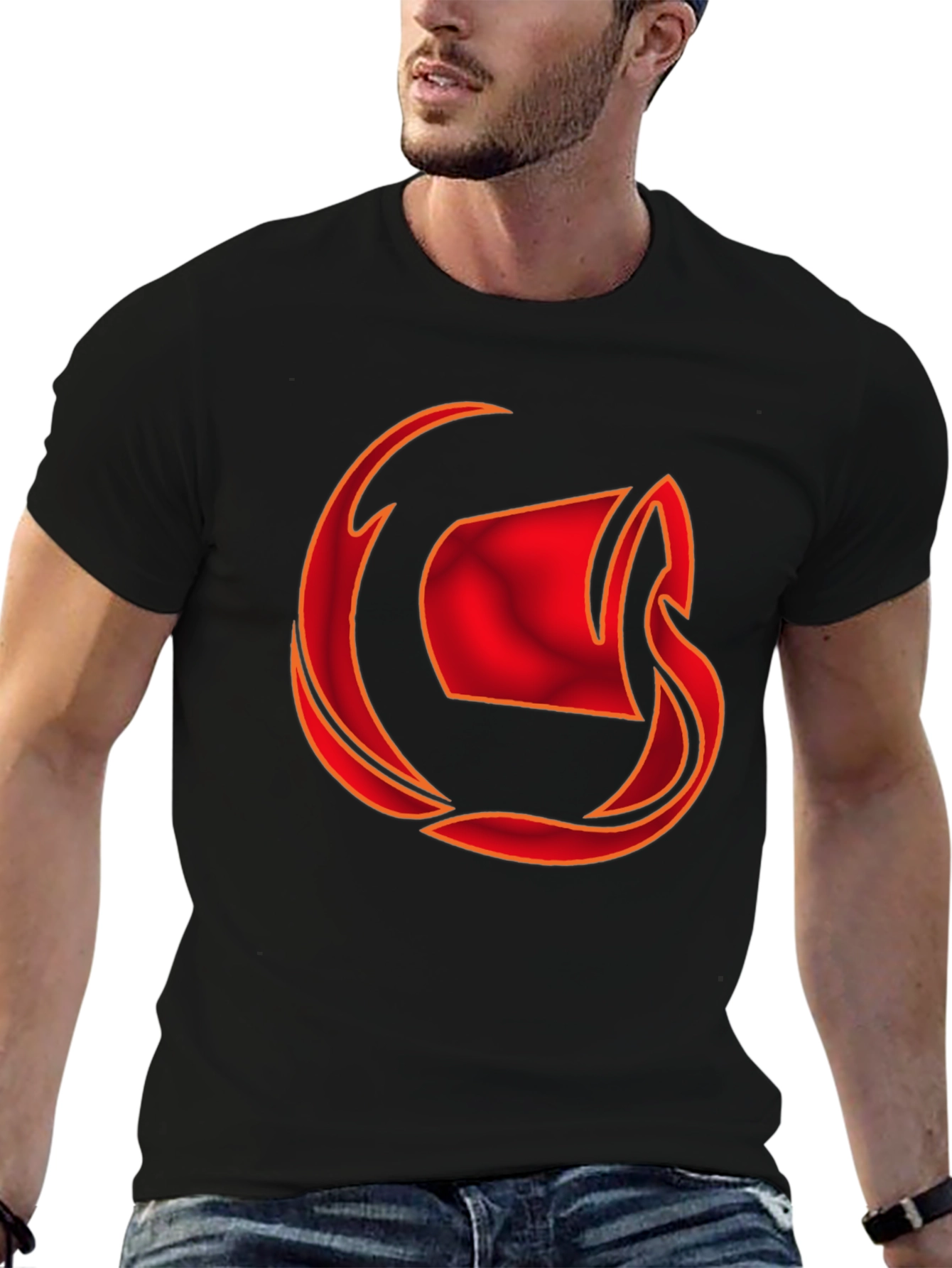 Mens Black T-Shirt with Red Graphic Design
