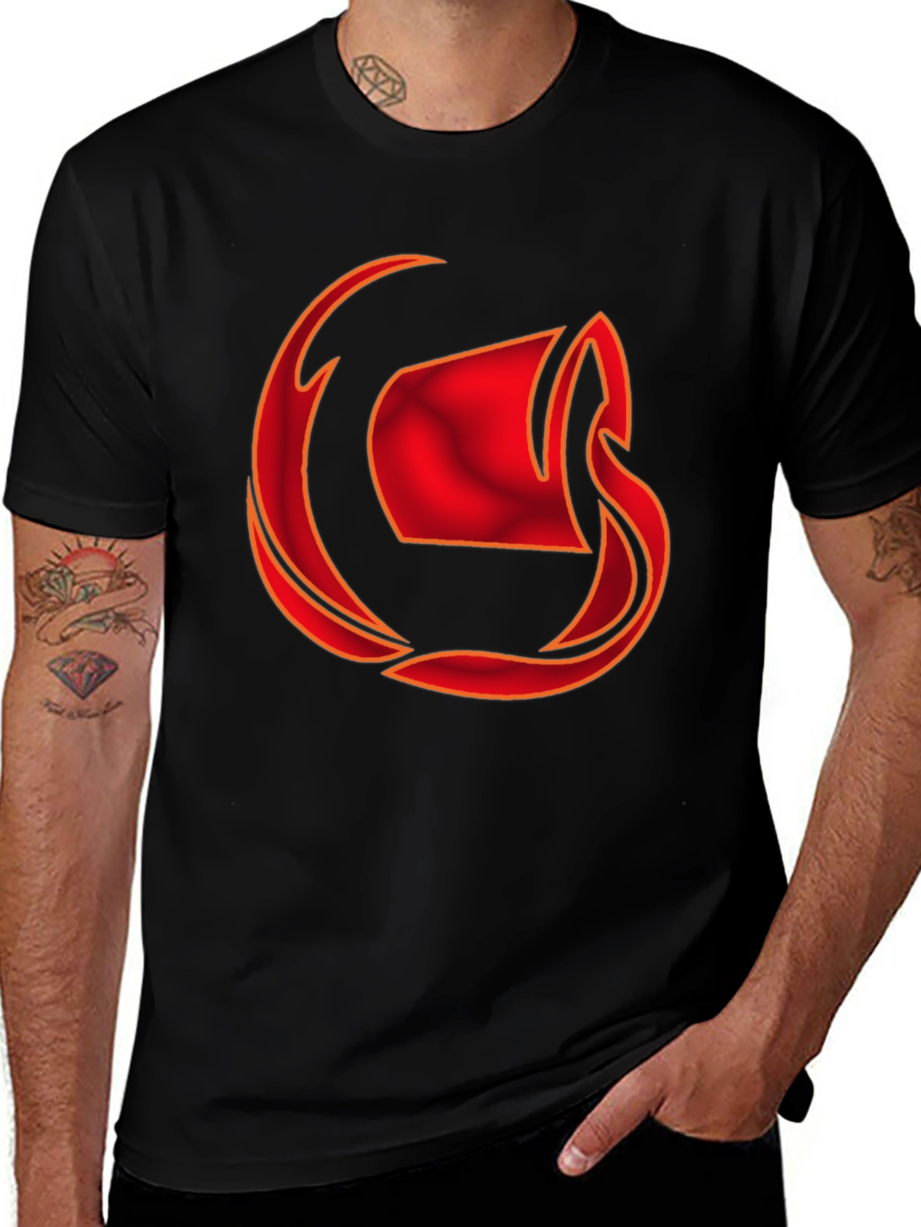 Mens Black T-Shirt with Red Graphic Design