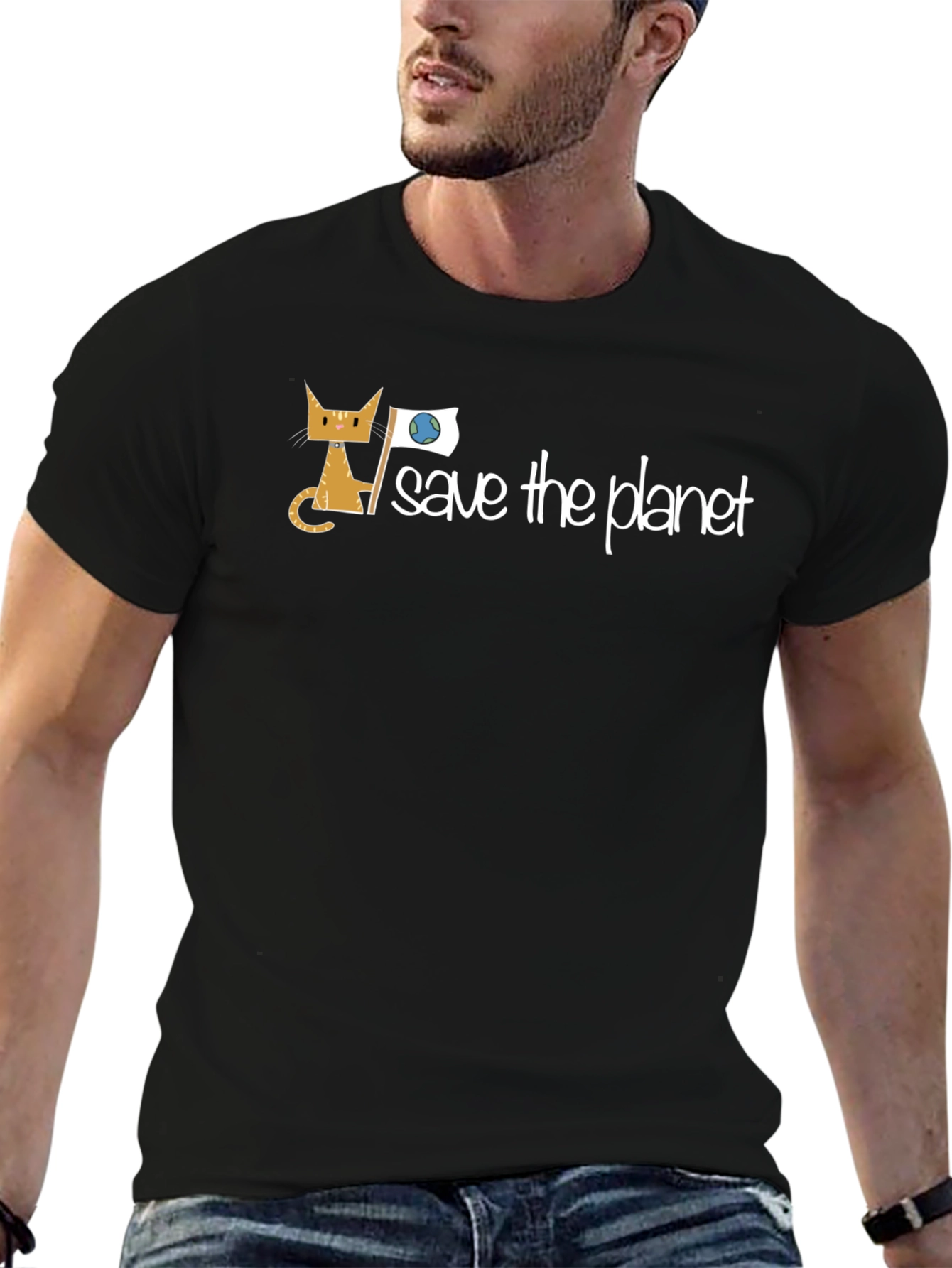 Save the Planet Cat T-Shirt - Environmental Awareness Tee
