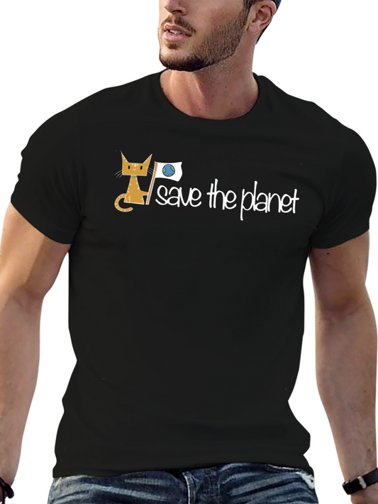 Save the Planet Cat T-Shirt - Environmental Awareness Tee