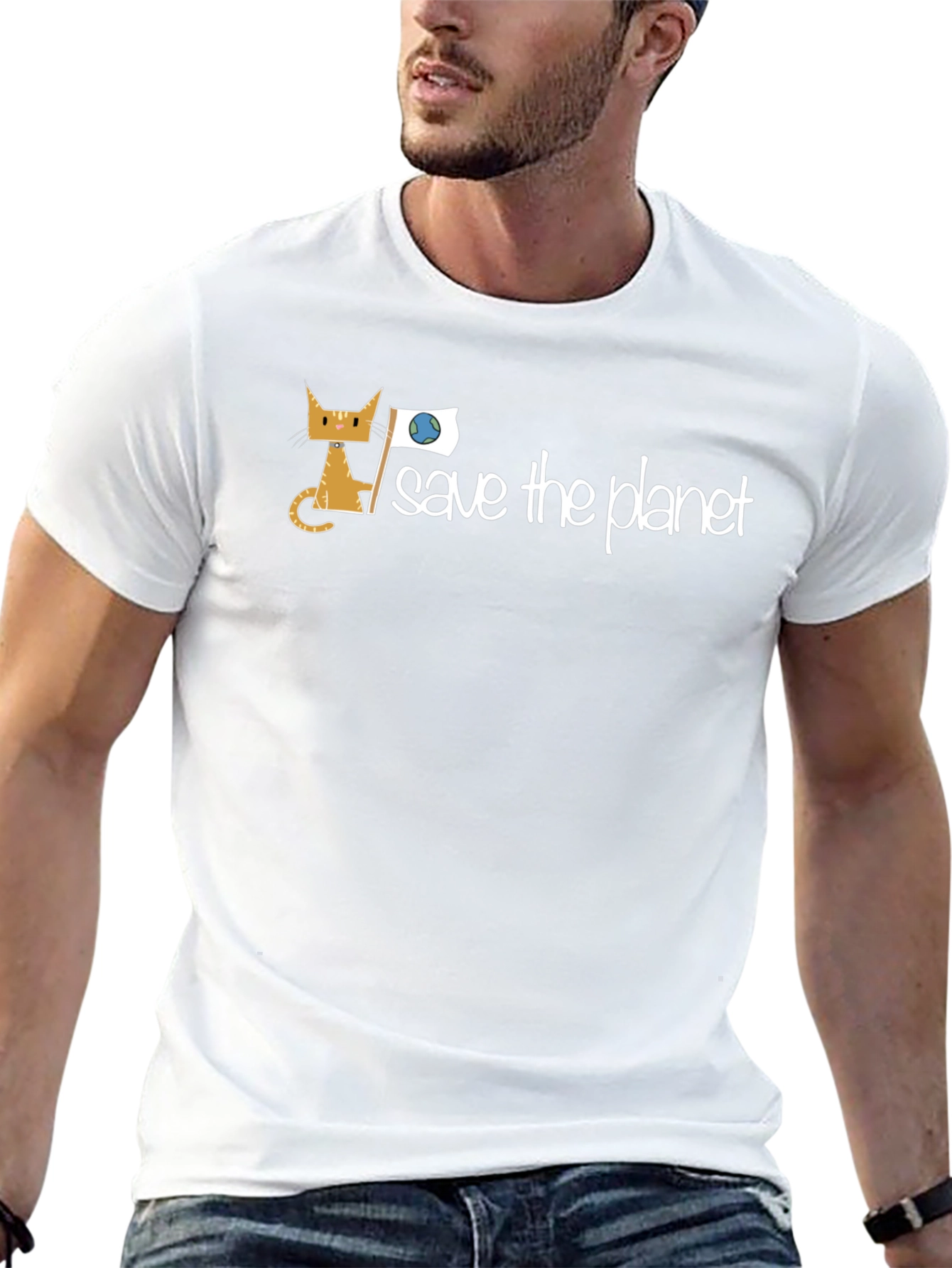 Save the Planet Cat T-Shirt - Environmental Awareness Tee