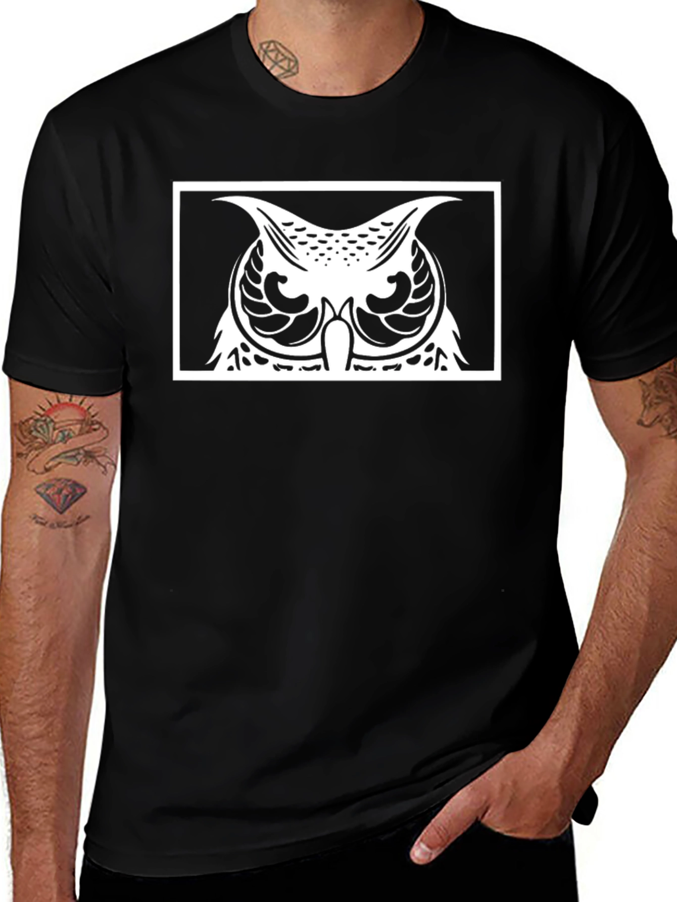 Owl Graphic T-Shirt - Black Cotton Tee