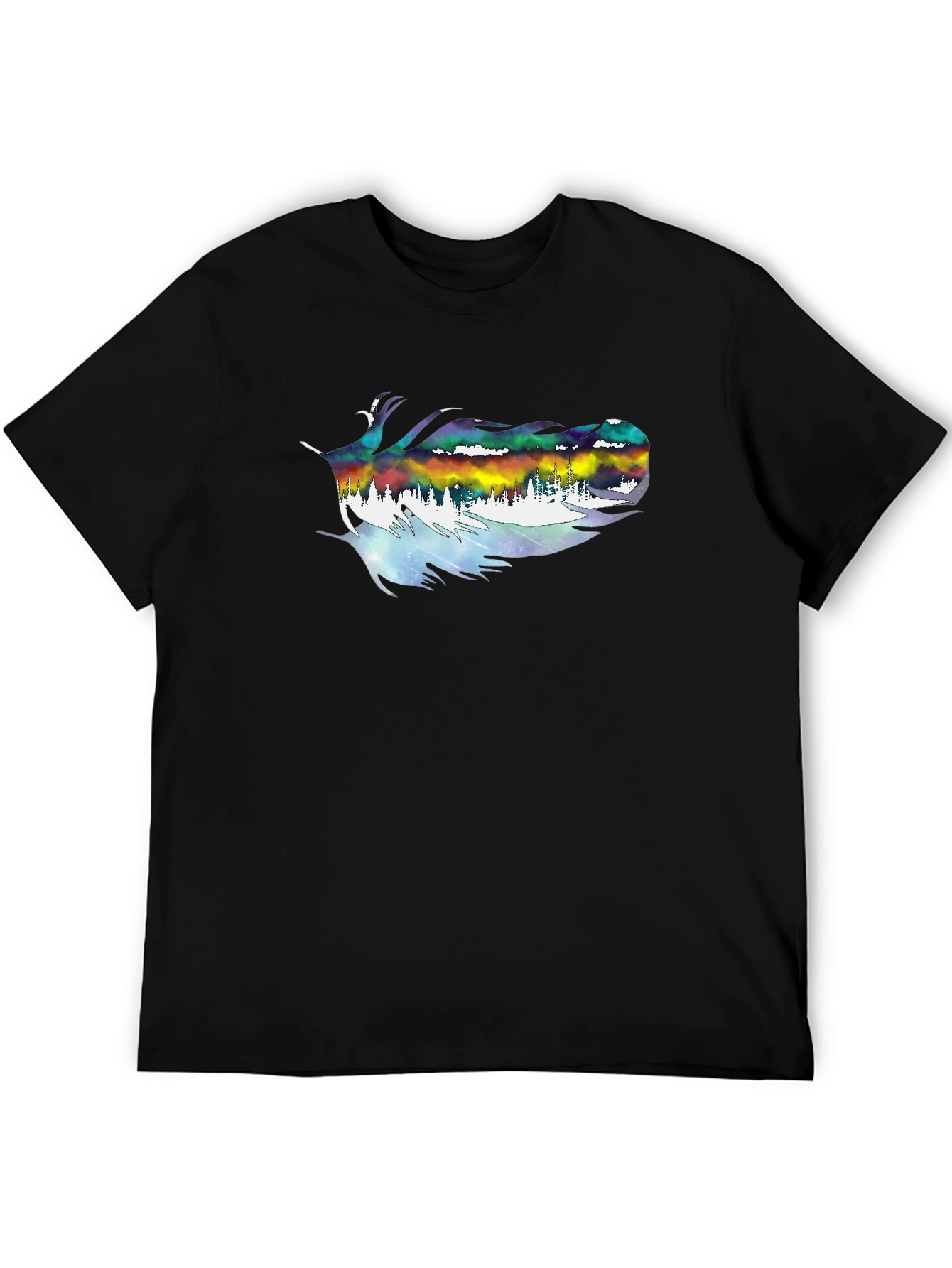 Aurora Feather Graphic Tee - Mens Black T-Shirt