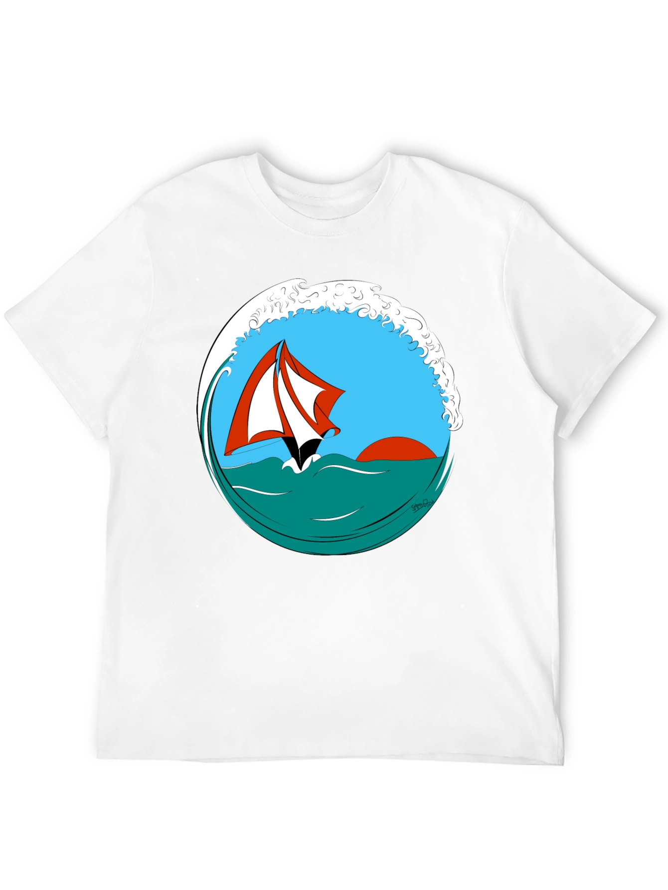 Sailboat Wave Graphic Tee - Black