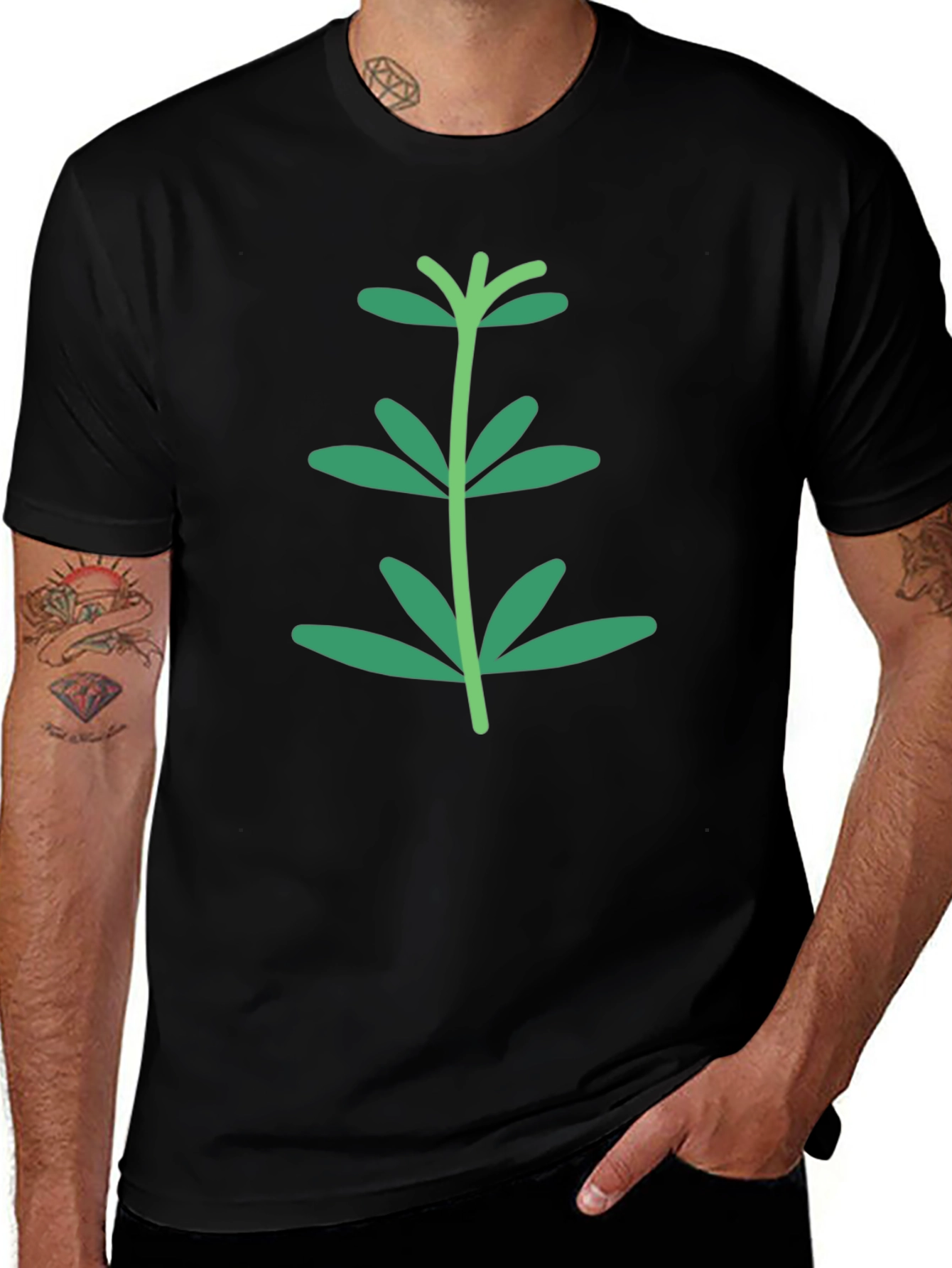 Green Sprout Graphic Black T-Shirt