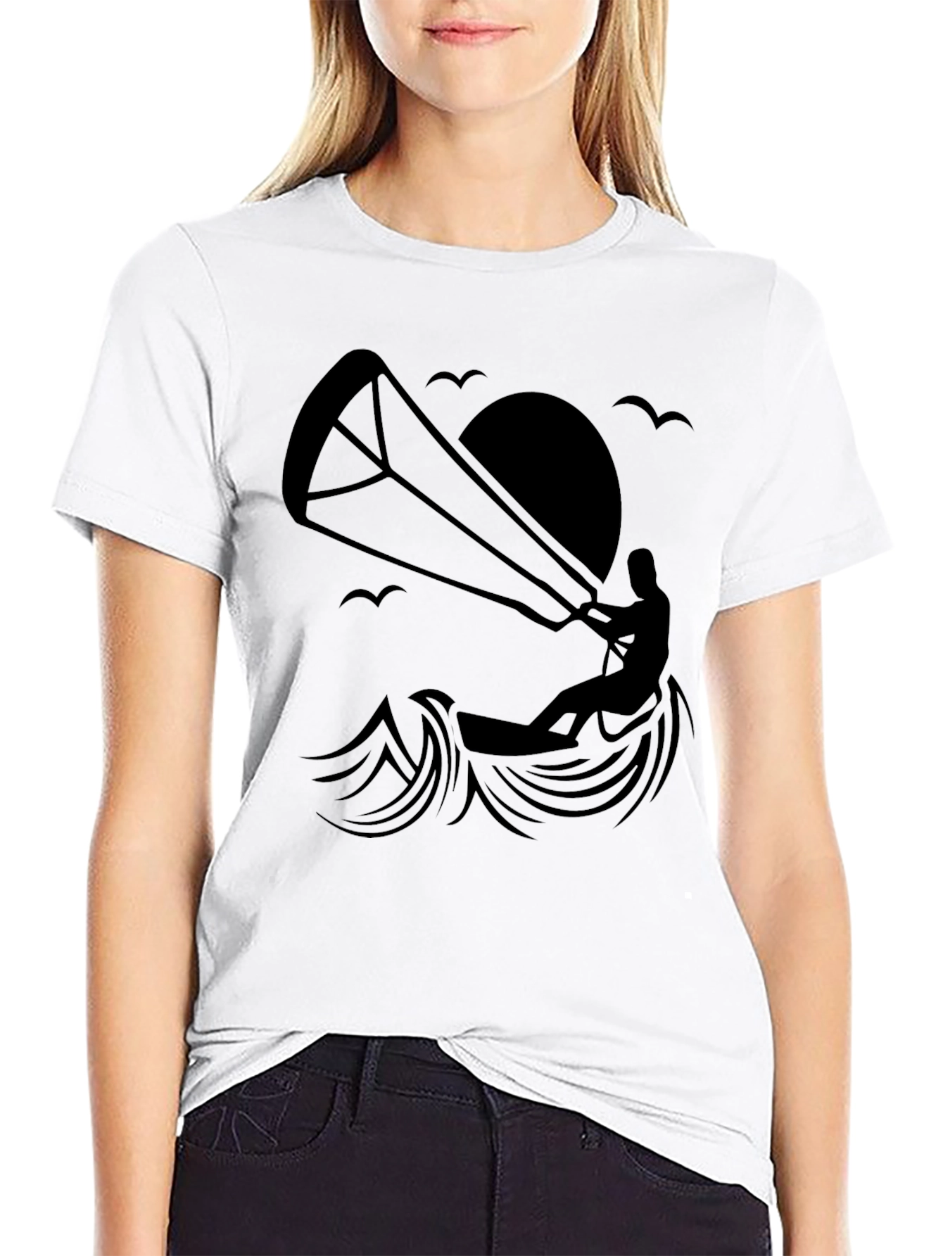 Kite Surfing Graphic T-Shirt - Black Cotton Tee