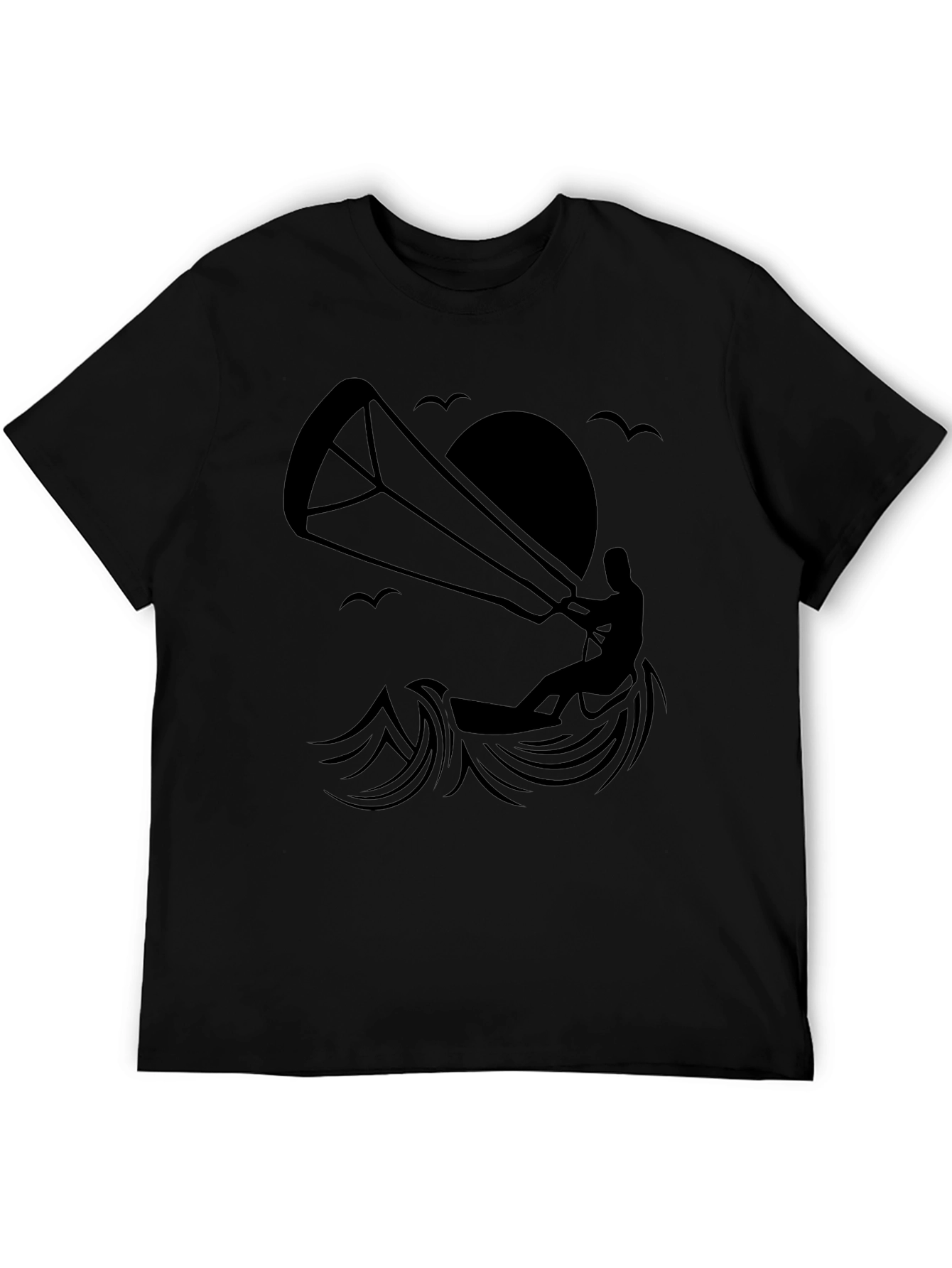 Kite Surfing Graphic T-Shirt - Black Cotton Tee