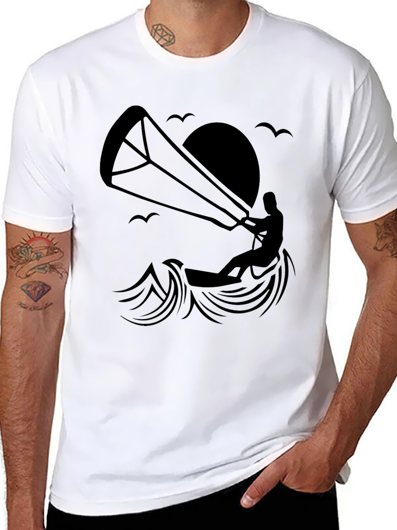 Kite Surfing Graphic T-Shirt - Black Cotton Tee