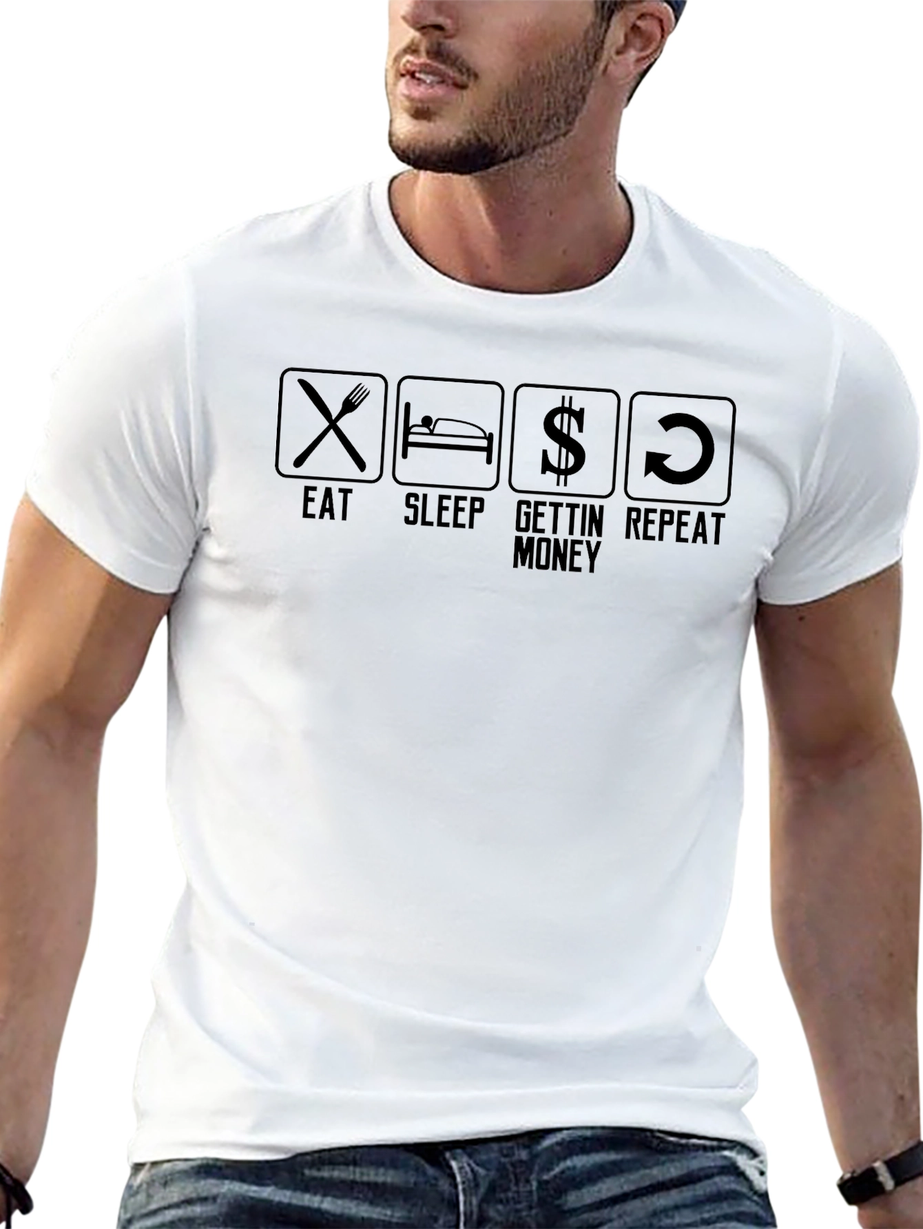Eat Sleep Gettin Money Repeat Black Graphic T-Shirt