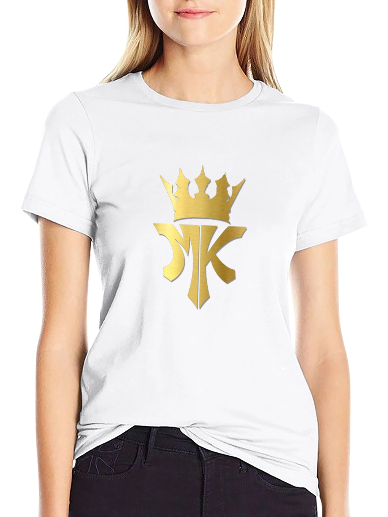 Black T-Shirt with Gold Crown MK Logo