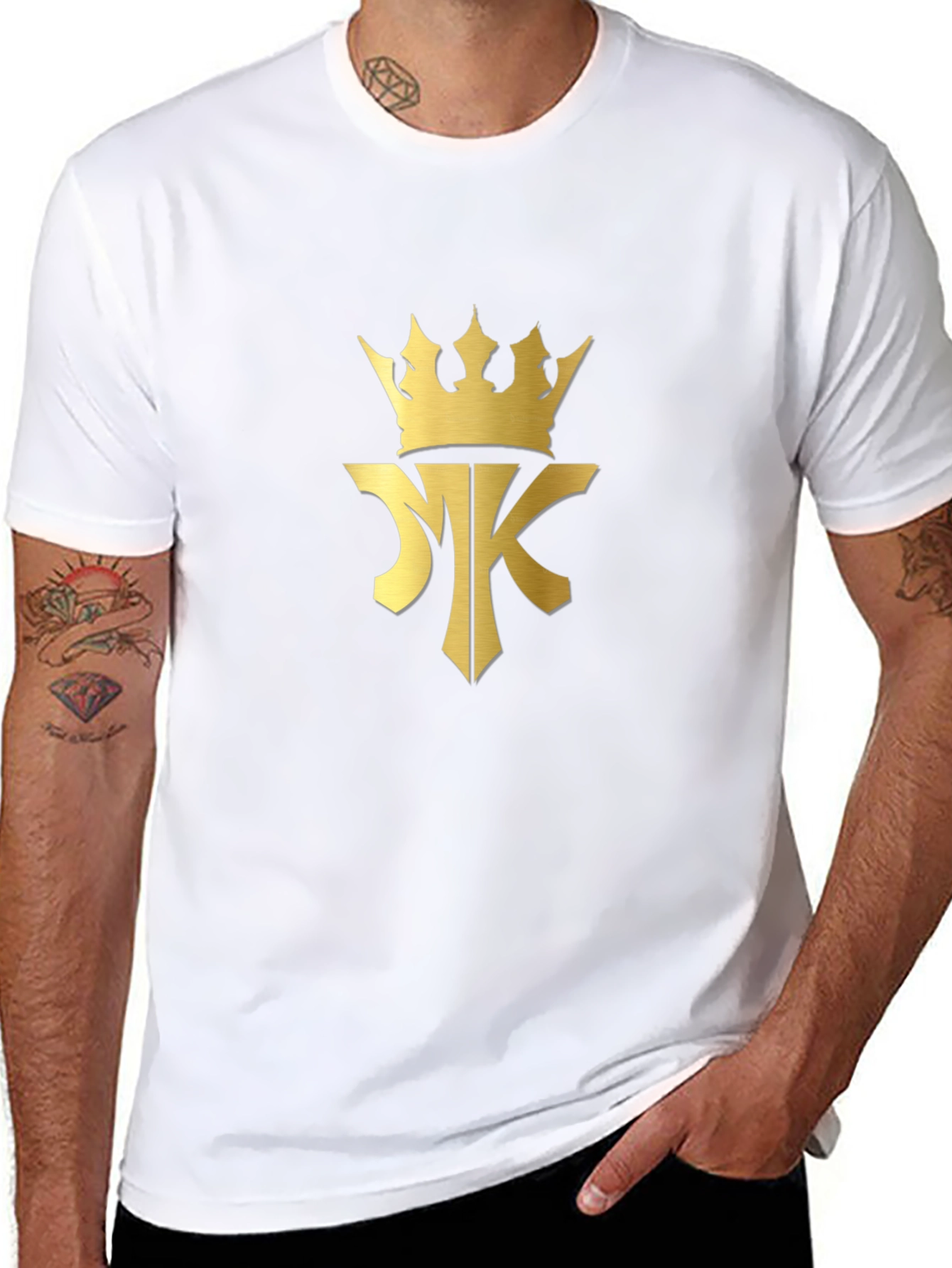 Black T-Shirt with Gold Crown MK Logo