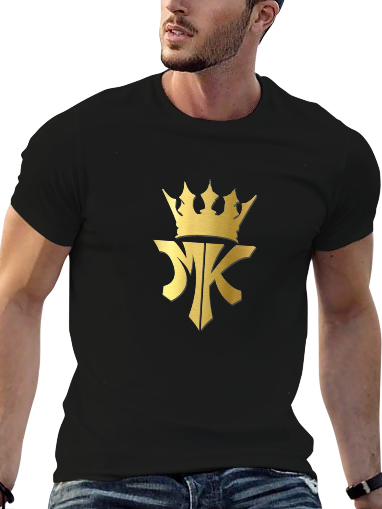 Black T-Shirt with Gold Crown MK Logo