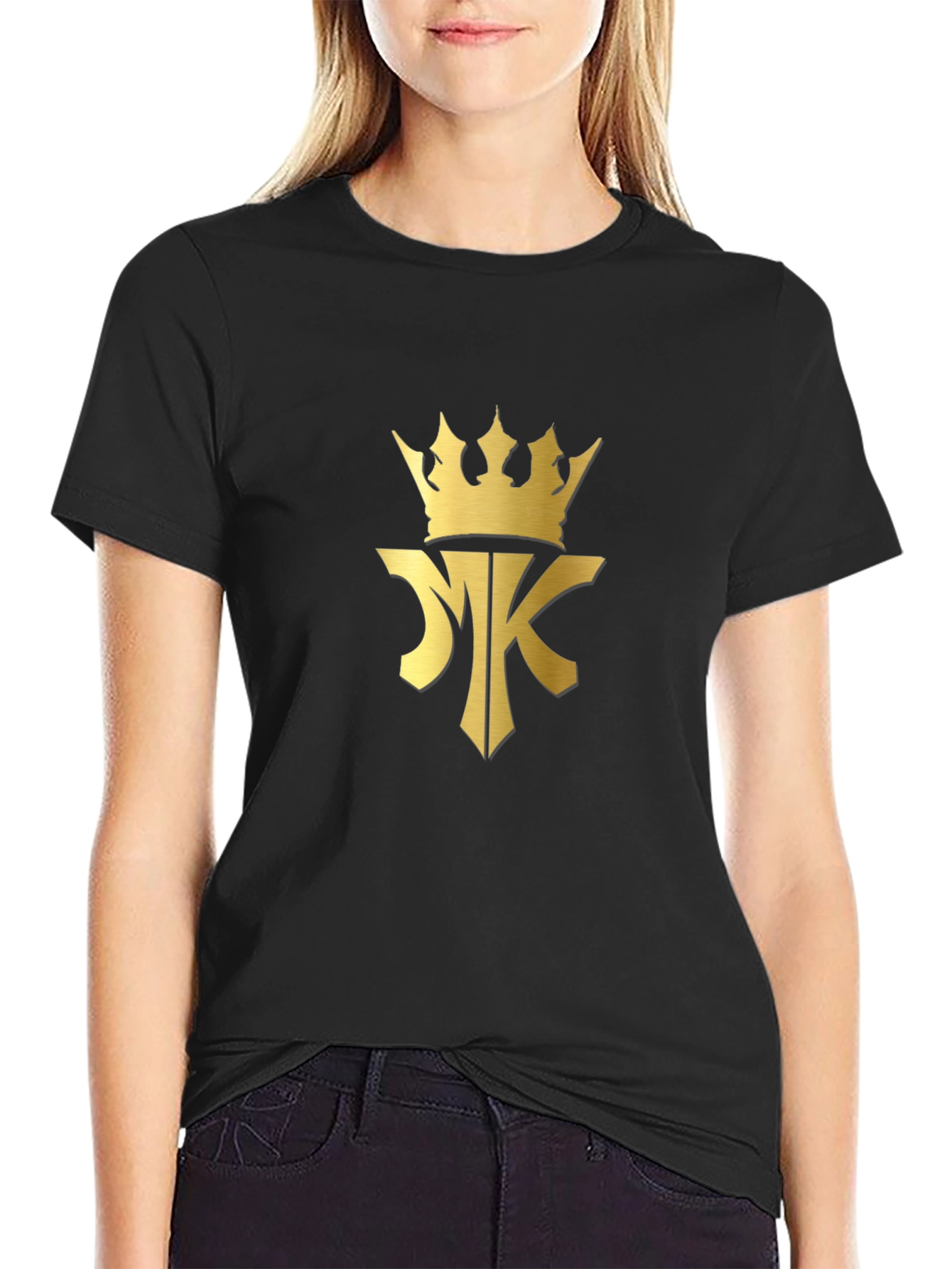 Black T-Shirt with Gold Crown MK Logo