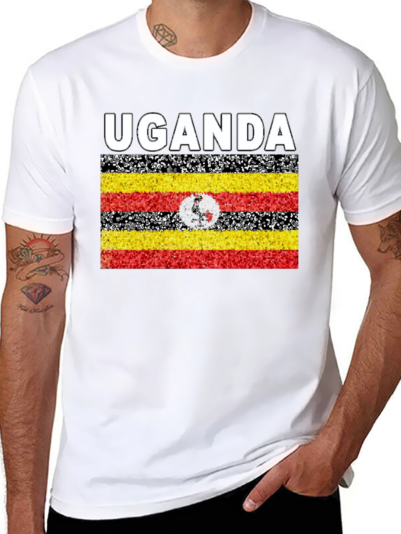 Uganda Flag T-Shirt - Black Cotton Tee