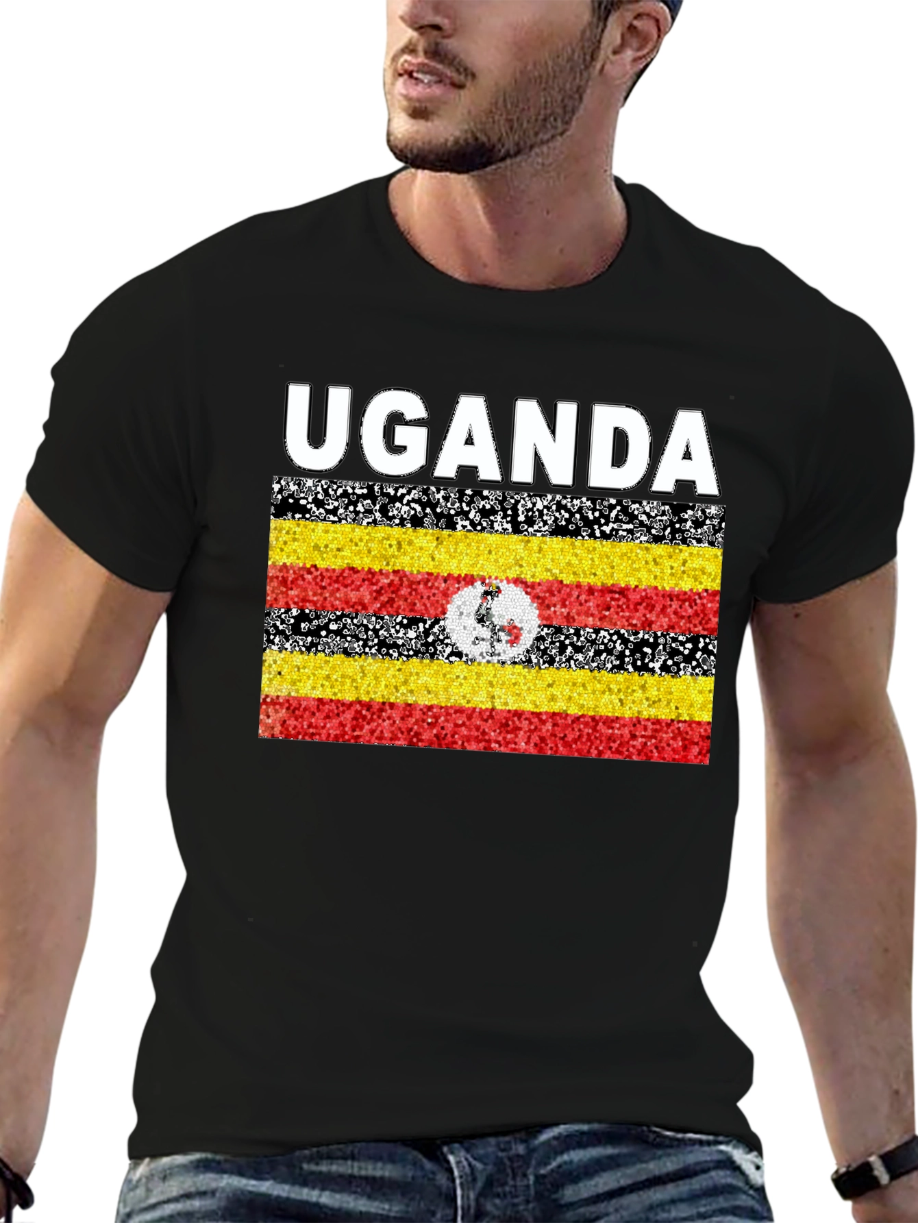 Uganda Flag T-Shirt - Black Cotton Tee