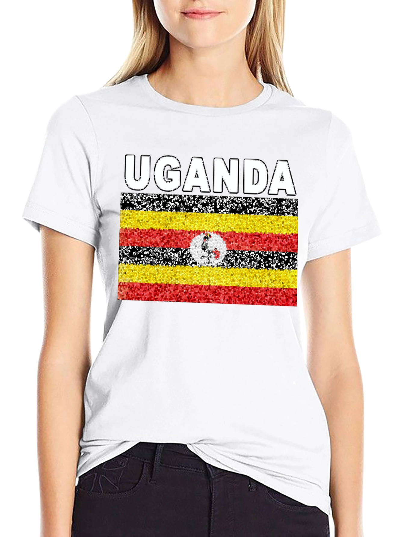 Uganda Flag T-Shirt - Black Cotton Tee