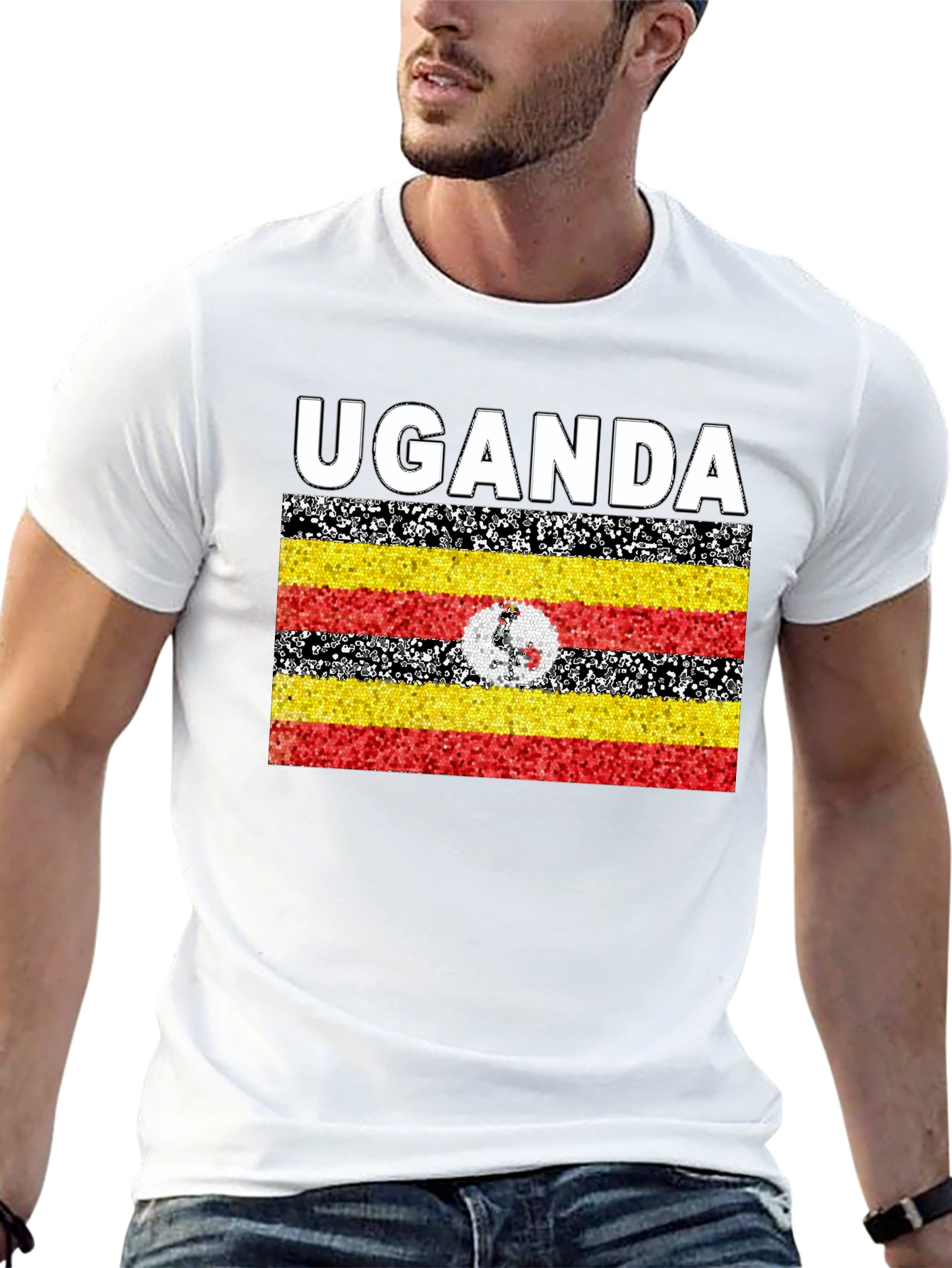 Uganda Flag T-Shirt - Black Cotton Tee
