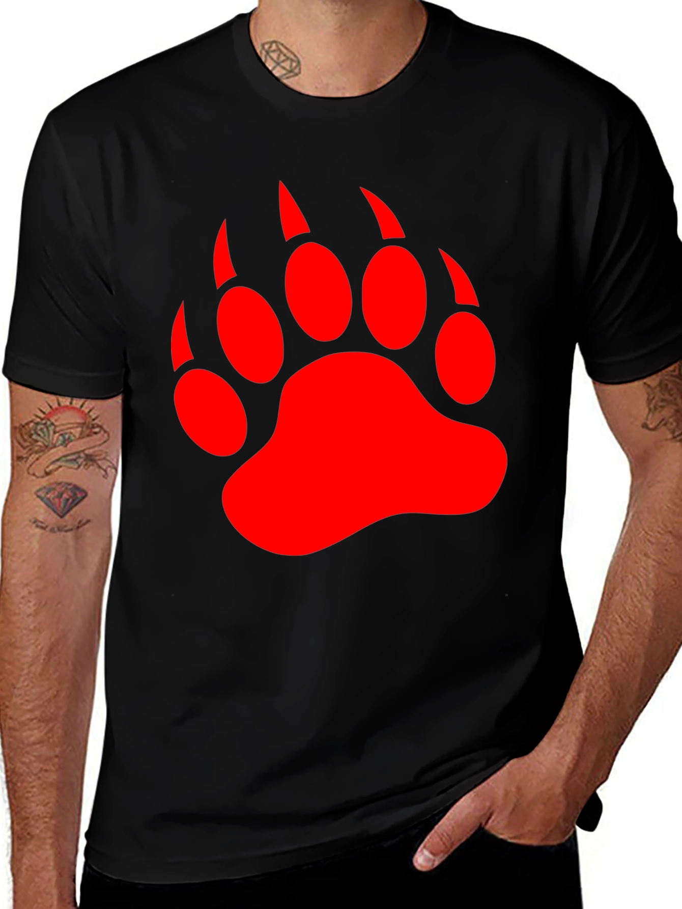 Black T-Shirt with Red Bear Paw Print