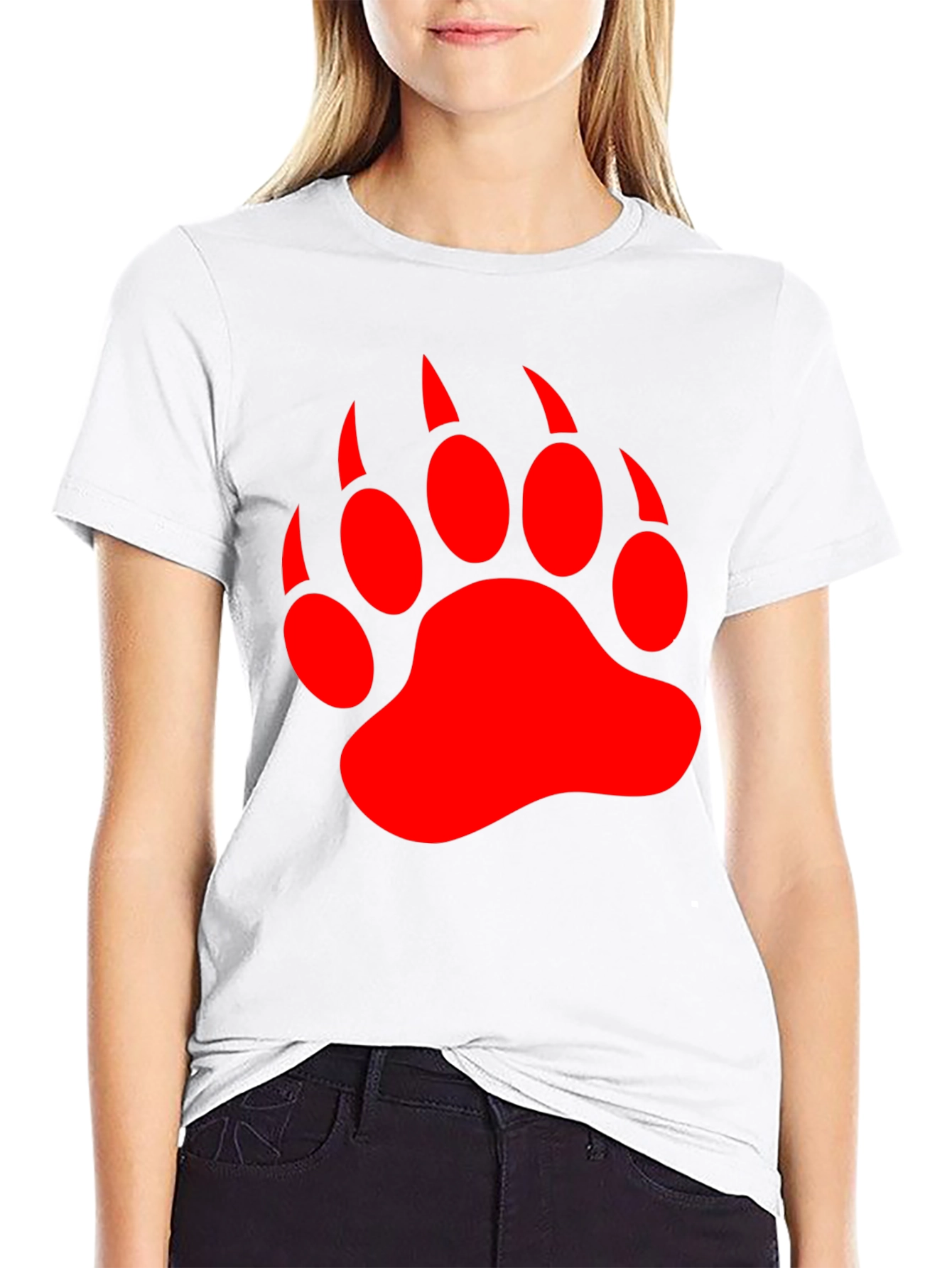 Black T-Shirt with Red Bear Paw Print