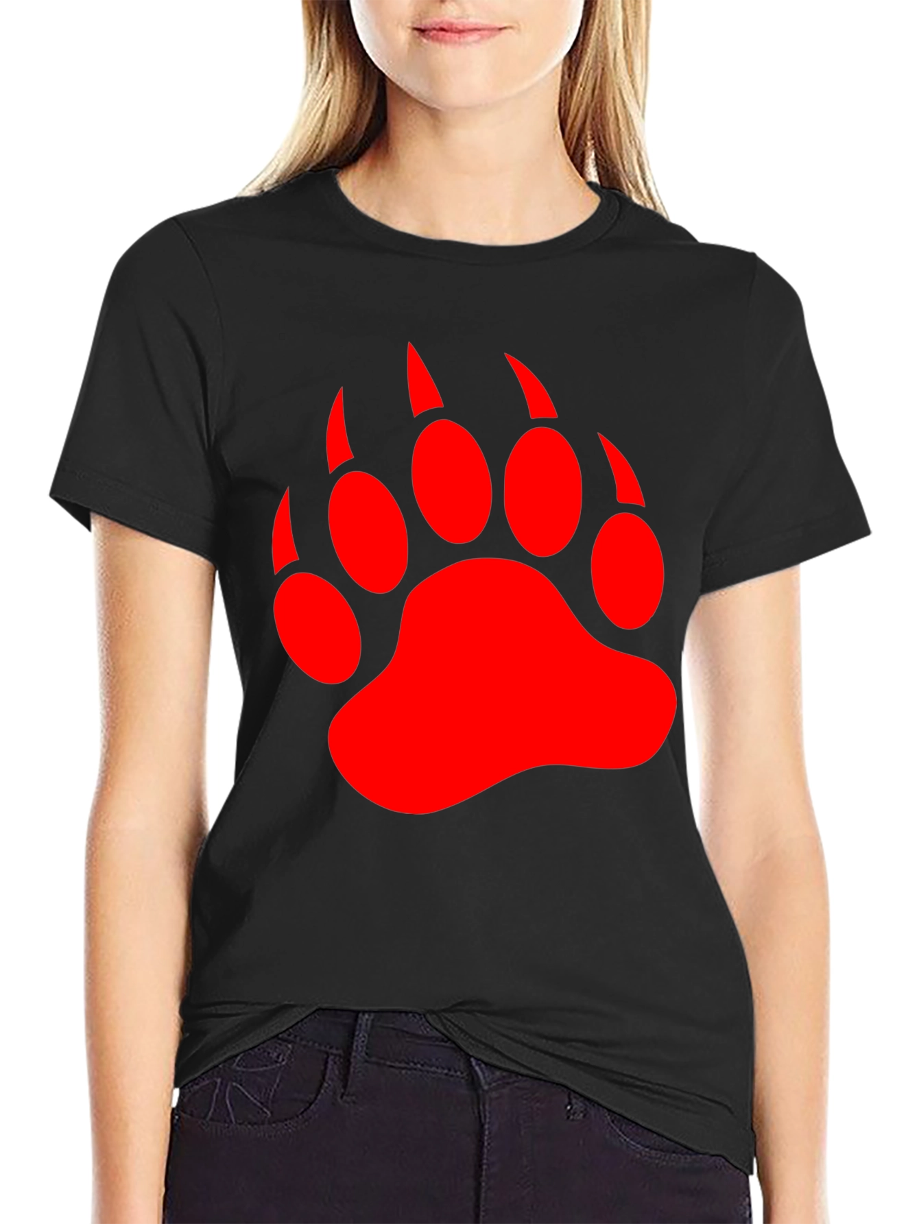 Black T-Shirt with Red Bear Paw Print