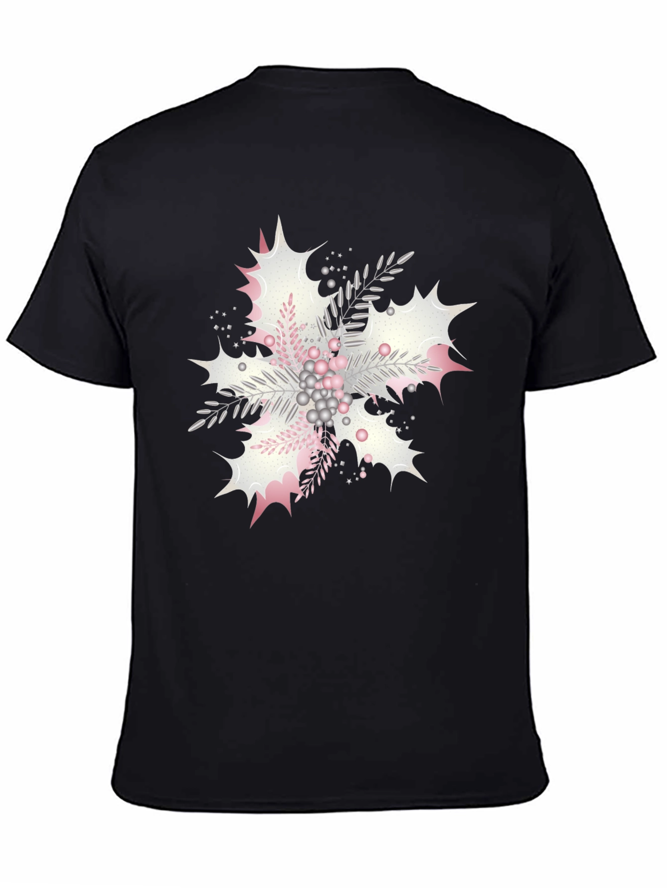 Floral Snowflake Graphic Print Black Tee