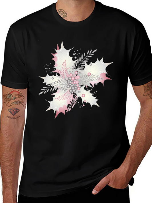 Floral Snowflake Graphic Print Black Tee