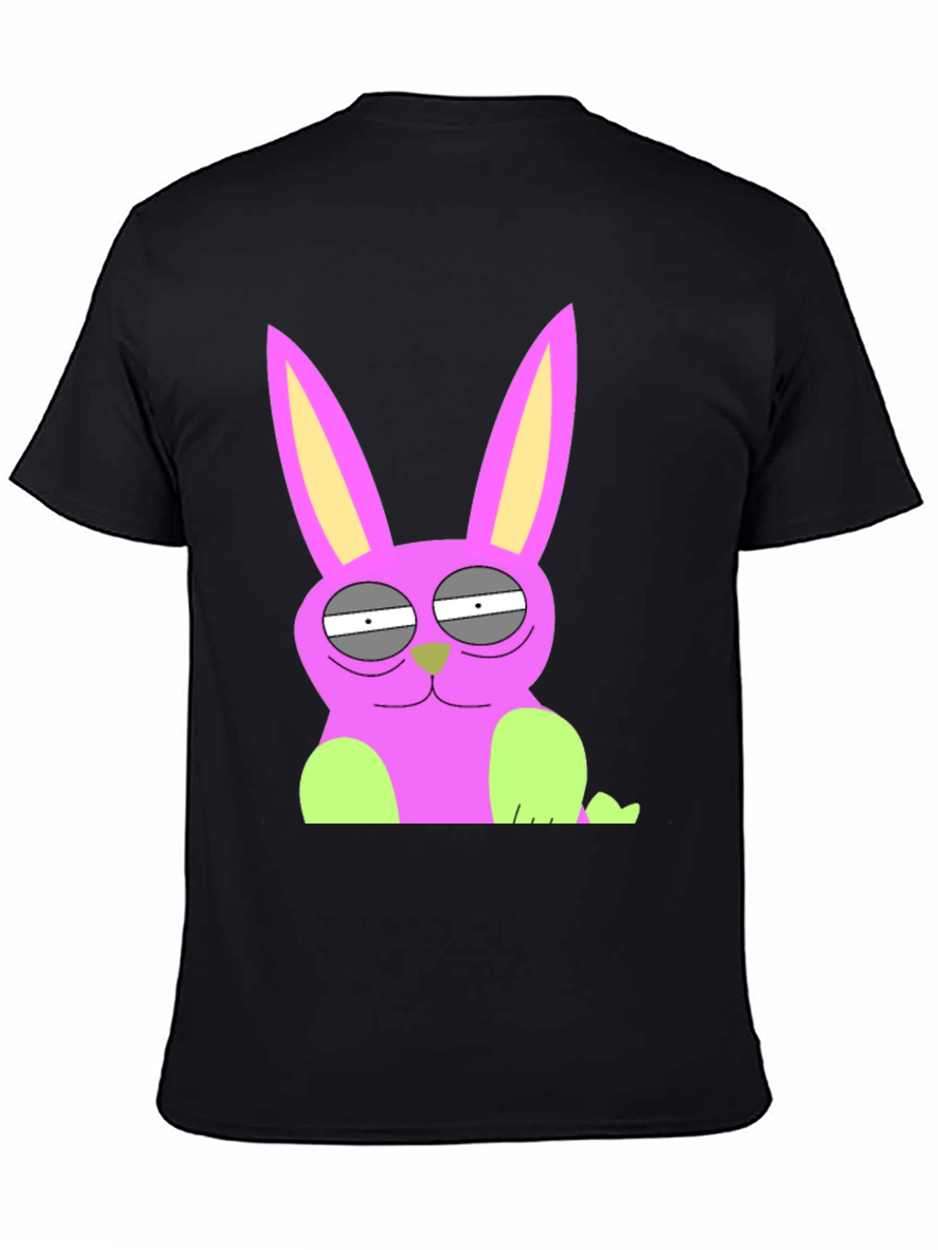 Funny Cartoon Rabbit Graphic Tee - Black Cotton T-Shirt