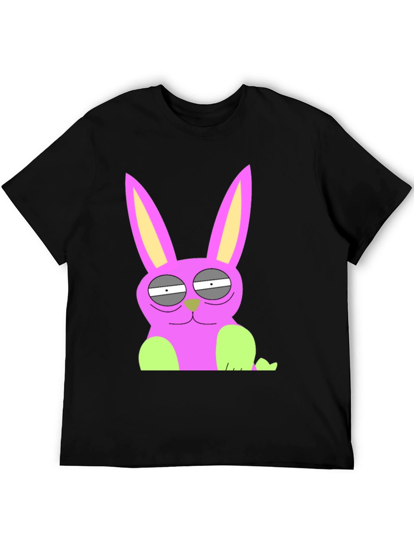 Funny Cartoon Rabbit Graphic Tee - Black Cotton T-Shirt