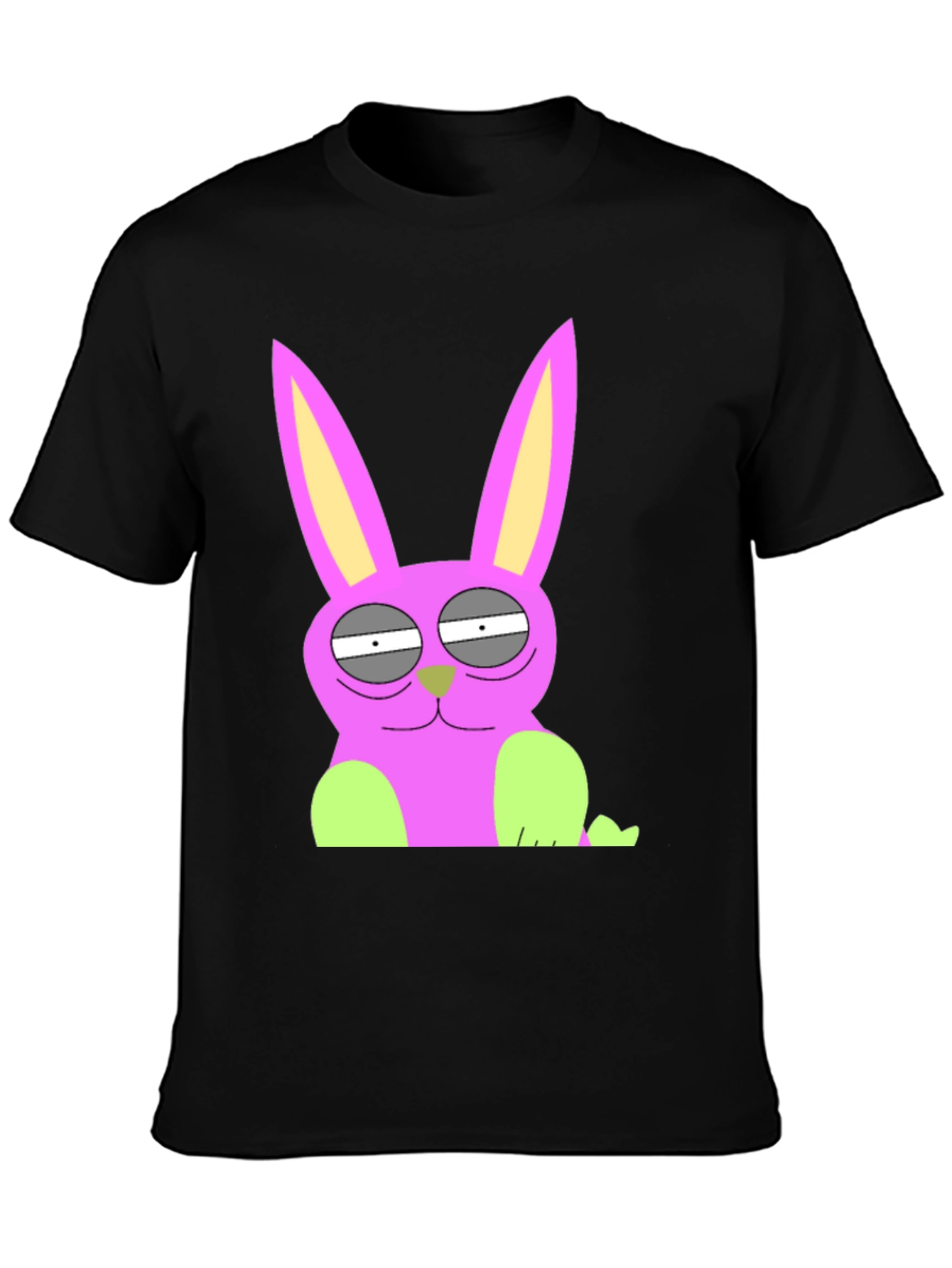 Funny Cartoon Rabbit Graphic Tee - Black Cotton T-Shirt