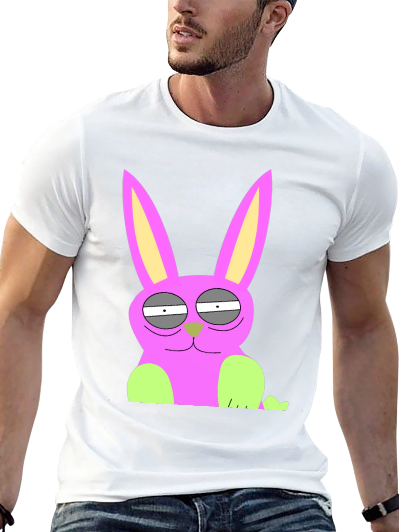 Funny Cartoon Rabbit Graphic Tee - Black Cotton T-Shirt