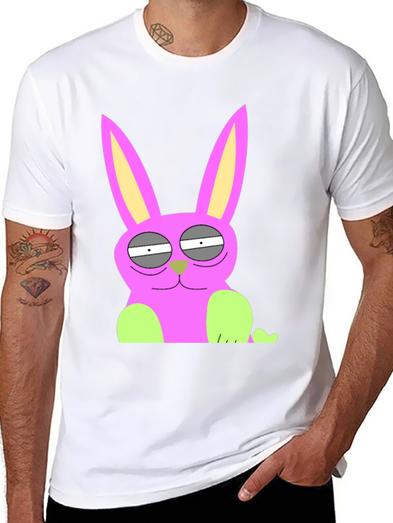 Funny Cartoon Rabbit Graphic Tee - Black Cotton T-Shirt